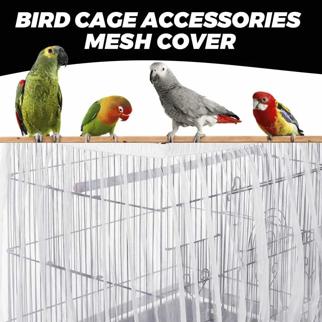 JEYORZY 1 pcs Cubierta de jaula, Cubierta Jaula de Pájaros, Colector de Plumas, Cubiertas universales de jaula, cubierta de malla, malla de nylon suave, para jaulas, Ajustable 112-150 cm, Blanco-M