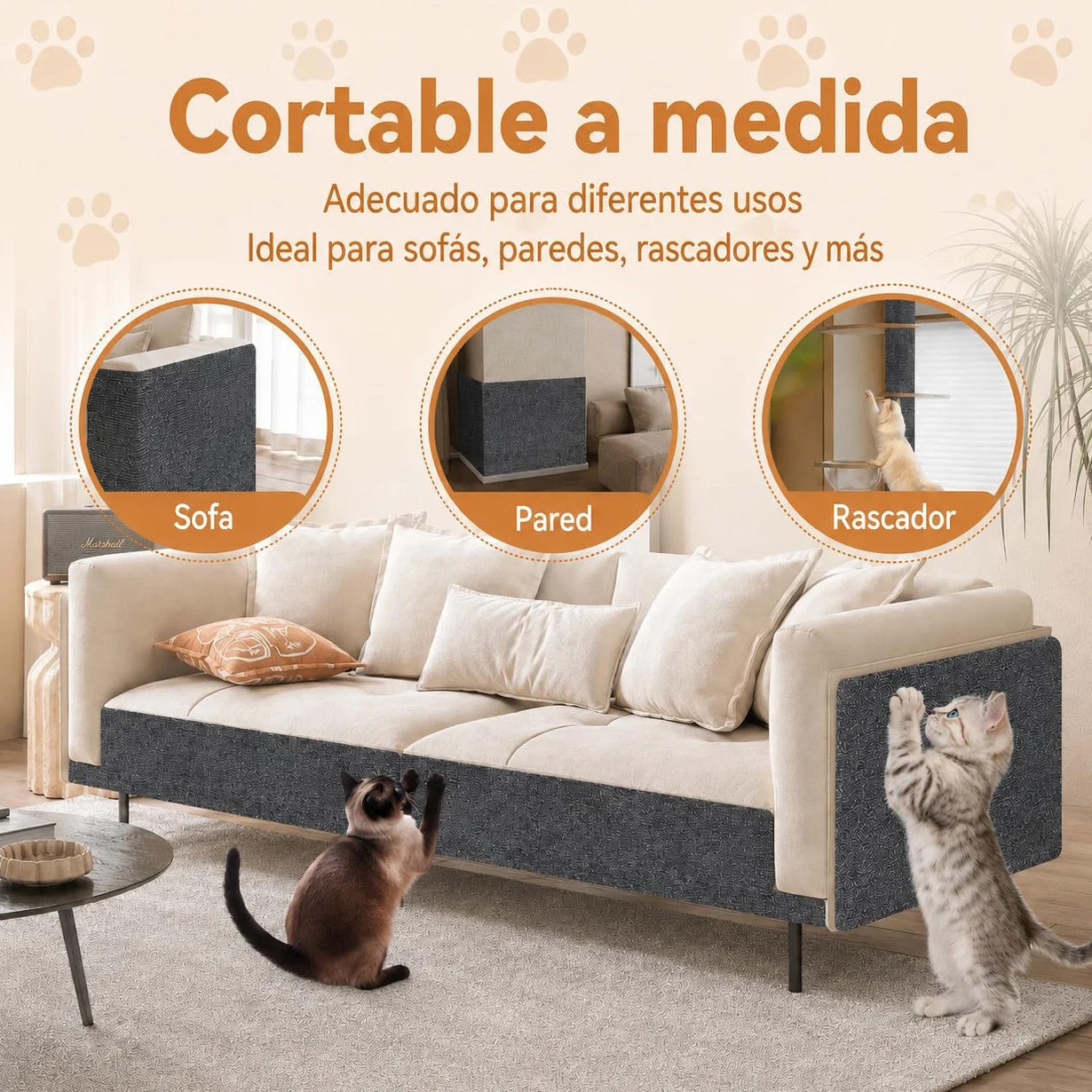 Protector Sofa Gatos Arañazo, Tapete Rascador para Gatos Autoadhesivo, Ideal para Sofás, Muebles y Paredes, Reutilizable, Fácil de Instalar y Recortable para Postes Rascadores