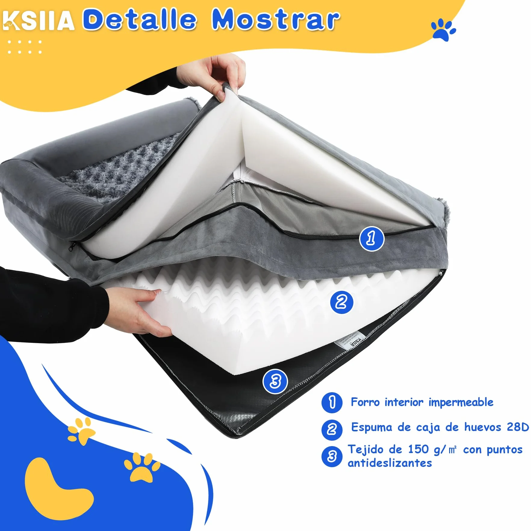 KSIIA Cama Perro Grande, Cama Ortopédica para Perros (105x70x18cm) Desenfundable y Lavable, Sofá para Perros, Gris XL