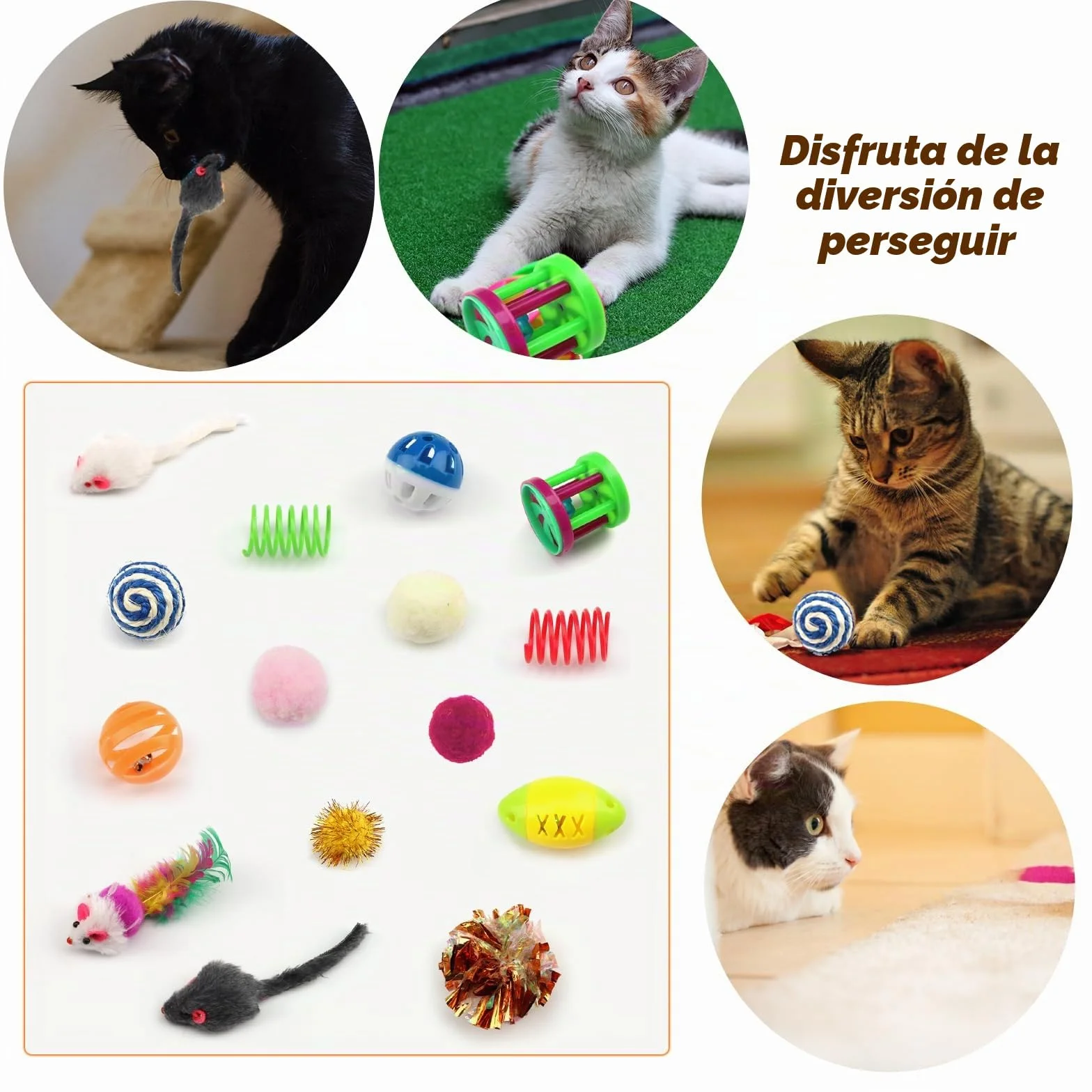QUOZUO Paquete variado de 32 juguetes para gatos: bolas de gato, plumas, ratones, bolas arrugadas, juguetes de hierba gatera para gatitos de interior