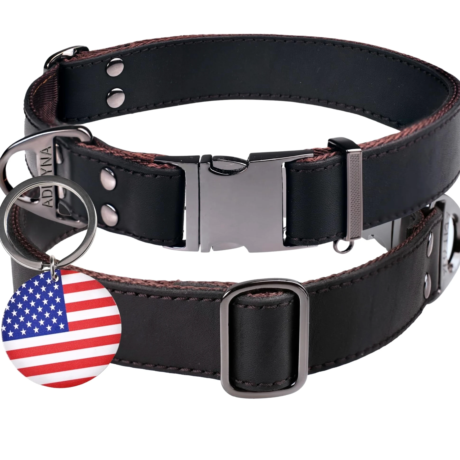 ADITYNA - Collar de cuero para perro con hebilla de metal para perros medianos y grandes - Collar táctico de cuero resistente, ajustable y de cuero (negro, se adapta a cuellos de 15 a 21 pulgadas)