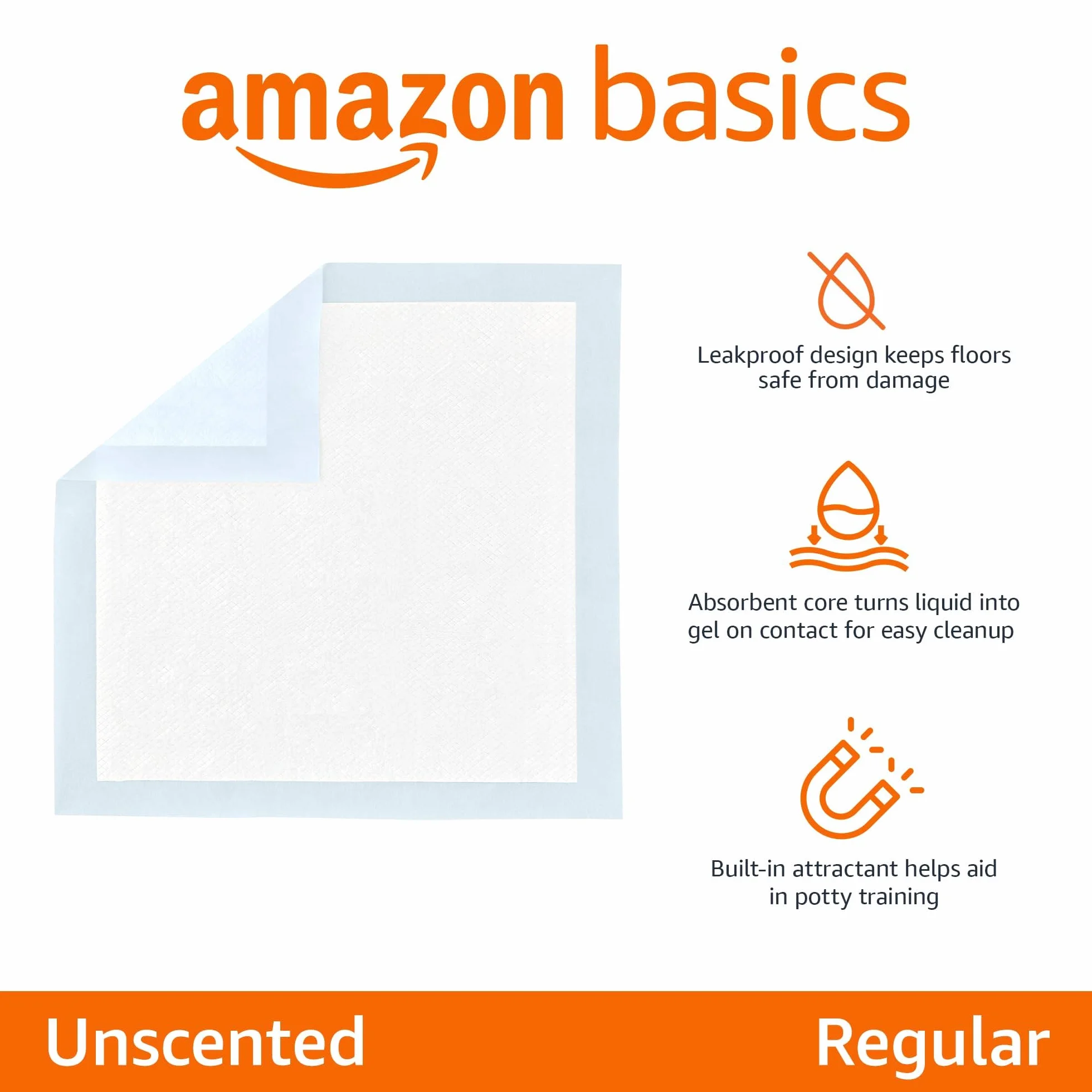Amazon Basics Almohadillas de adiestramiento de Perros y Cachorros, diseño de 5 Capas a Prueba de Fugas con Superficie de Secado rápido, Regular, 50 Unidades, Azul