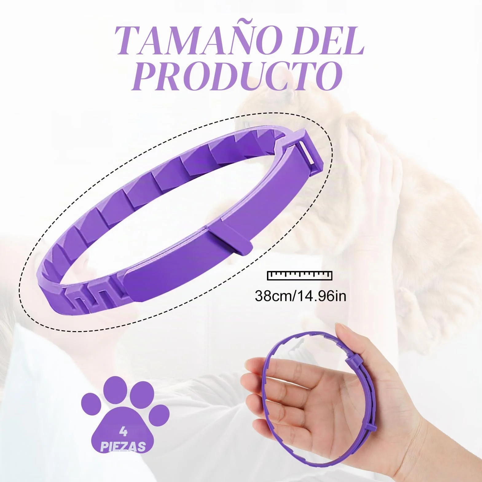 Collar calmante para gatos, 4 piezas, antiestrés con feromonas naturales – Lavanda y manzanilla, ajustable (hasta 38 cm), 30 días de efecto, para gatitos y gatos adultos