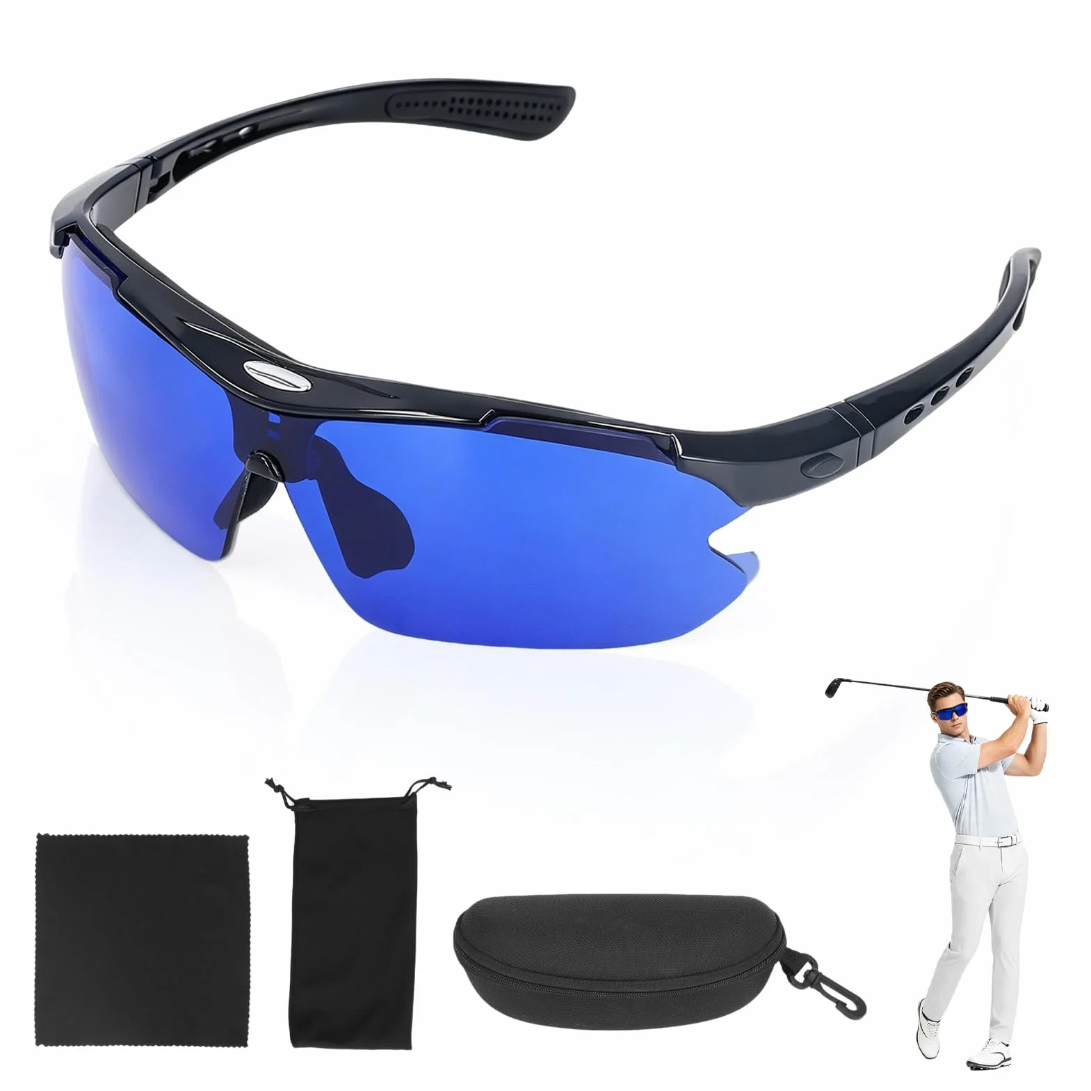 HERCHR Gafas localizadoras de pelotas de golf con lentes azules y bolsa de almacenamiento