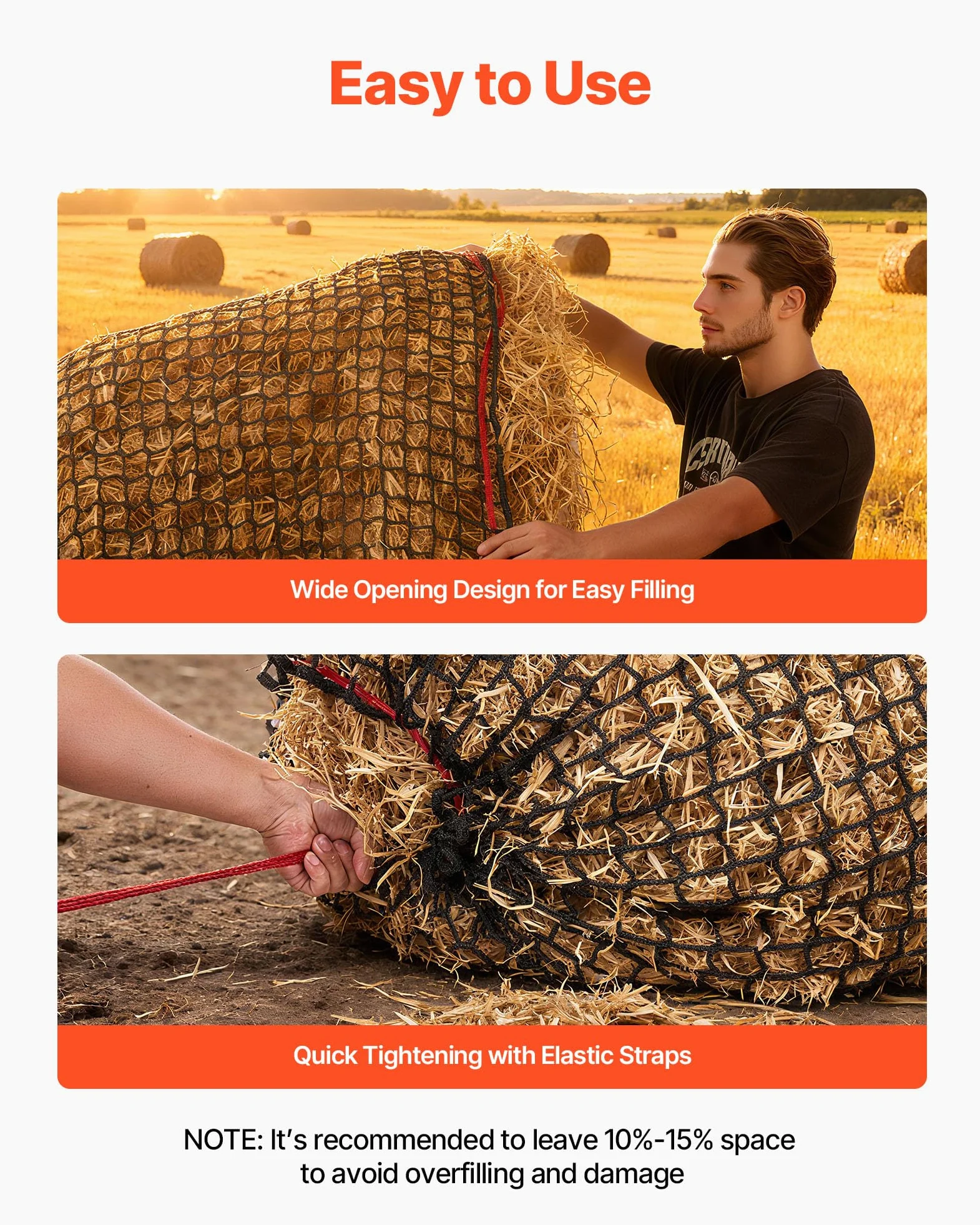 VEVOR Red para Pacas Redondas de Alimentación Lenta, para Caballos, 1,8 x 1,8 x 1,8 m, Agujeros 38,1 x 38,1 mm, PE, con Bridas, Lanzadera de Aguja, Hilo de Reparación y Bolsa de Almacenamiento