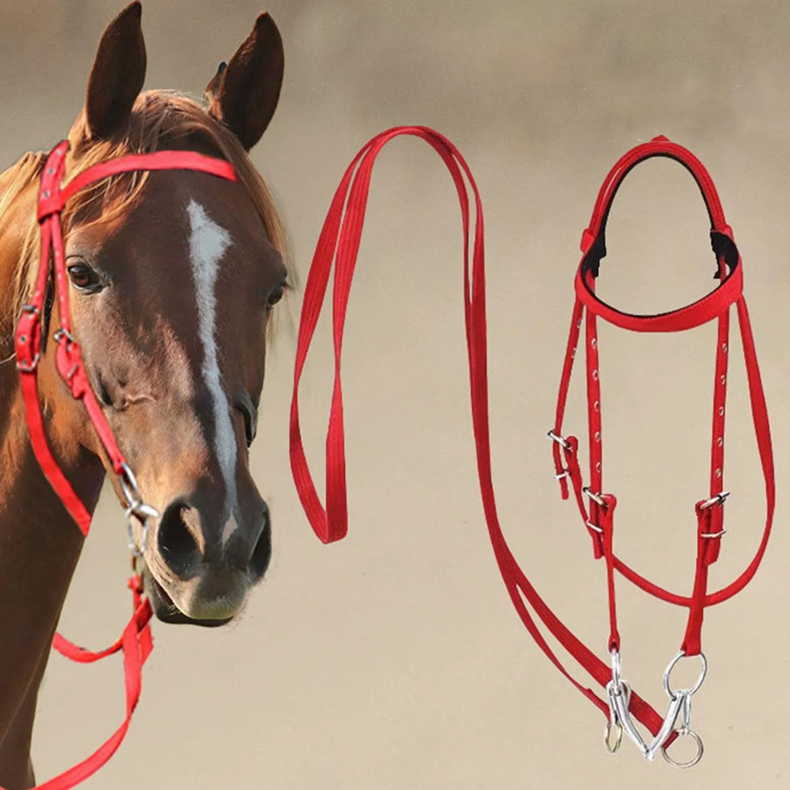 Rein para caballos, cabezal para caballos - Horse Bridle Tracked Rope Headstall ajustable - Cordera del rancho del arnés, brida de rein animal de seguridad para conducción estable, suministros equinos