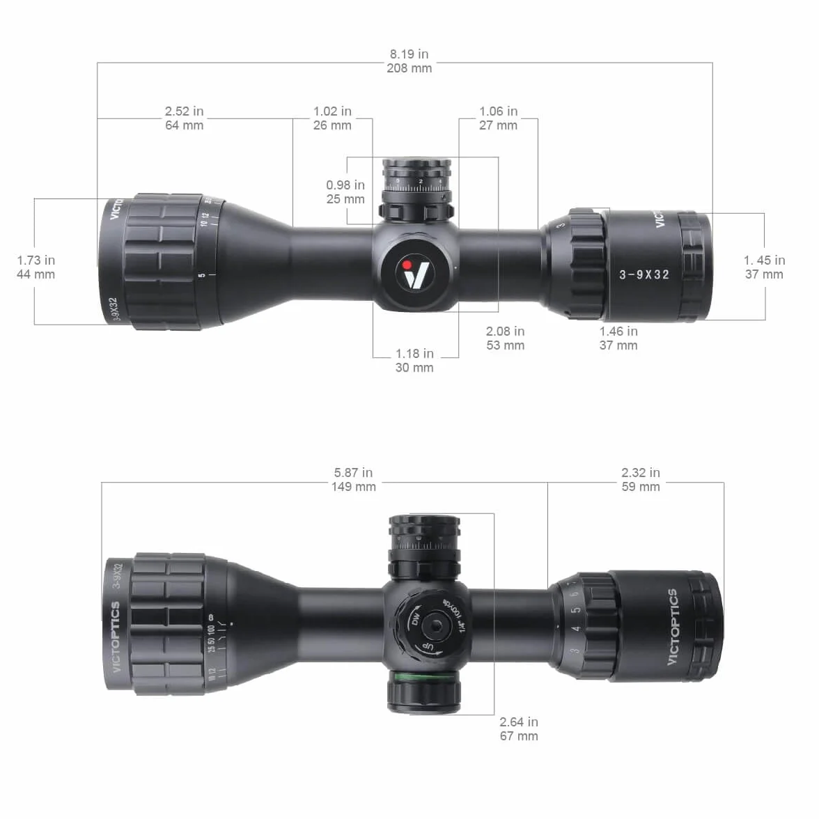 Vector VictOptics Cerato C3 Ultra Compact 3-9x32 SFP Mildot AO Visor de mira