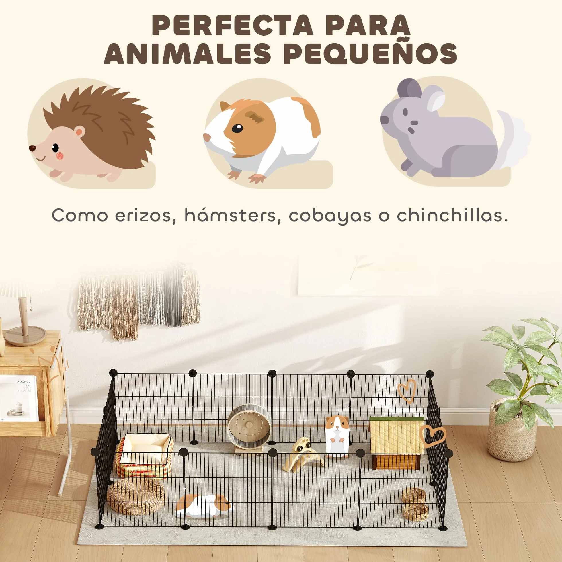 PawHut Valla Metálica para Mascotas con 12 Paneles Diseño DIY Parque Metálico para Animales Pequeños Desmontable para Erizo Conejos 140x70x35 cm Negro