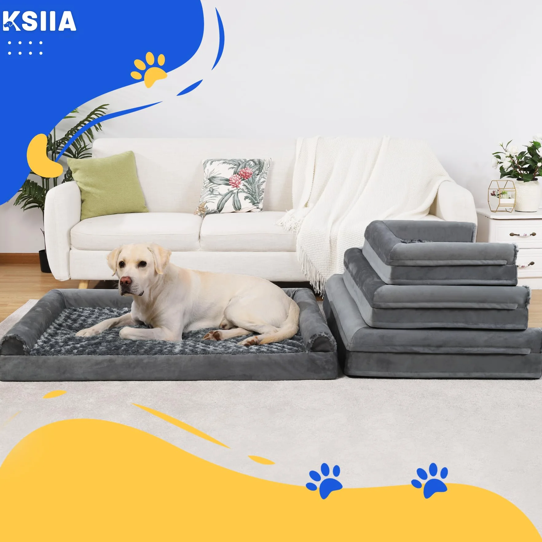 KSIIA Cama Perro Grande, Cama Ortopédica para Perros (105x70x18cm) Desenfundable y Lavable, Sofá para Perros, Gris XL