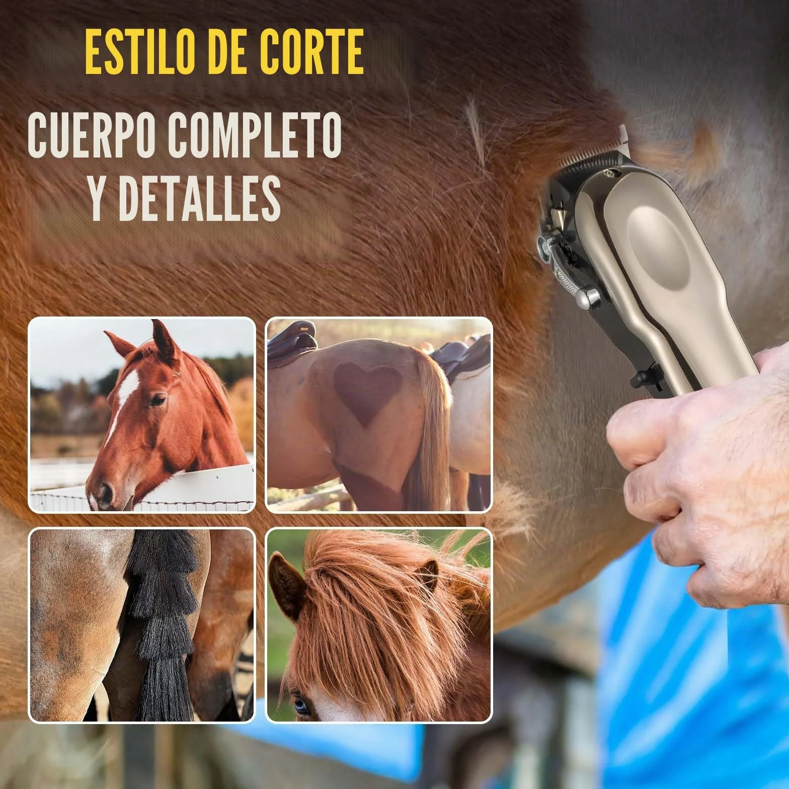 Esquiladora Caballos Inalámbrico - Maquina de Cortar Pelo Caballos Profesional Con 4 Peines Guía - Kit de Aseo Eléctrico Recargable para Caballos y Perros Gatos Mascotas