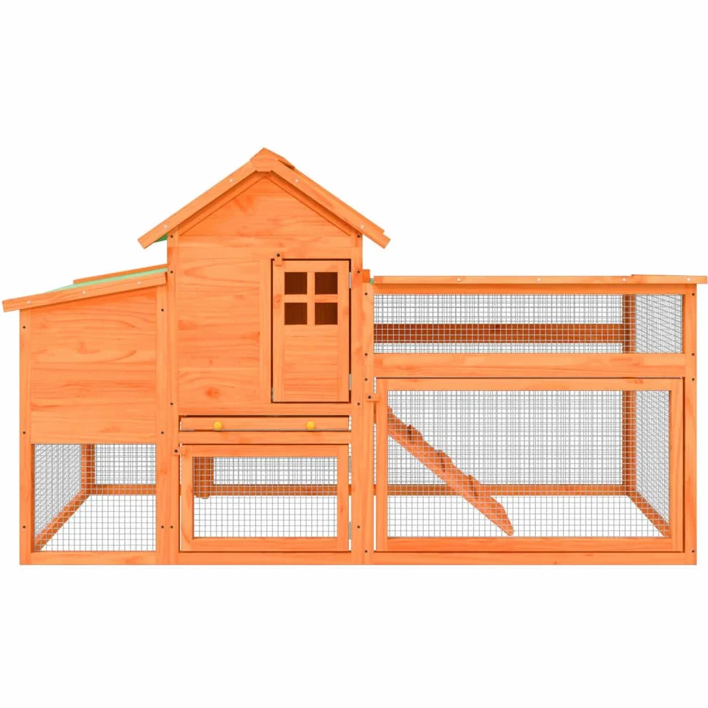 Gallinero de madera de pino, 186,5 x 58,5 x 113 cm, gran gallinero con nido, rampa y caño, para gallinas, conejos y patos, marrón, madera maciza