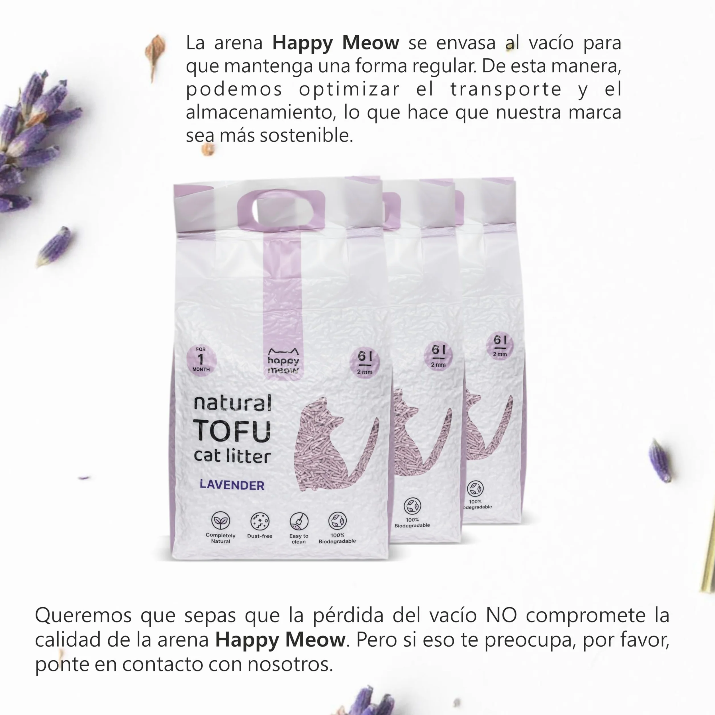 Arena de Tofu para Gatos (18L/7,5Kg) - Natural y Biodegradable - Aglomerante Instantáneo, Bajo en Polvo, Control de Olores Duradero, Ultra Absorbente, Desechable en el Inodoro (Lavanda)