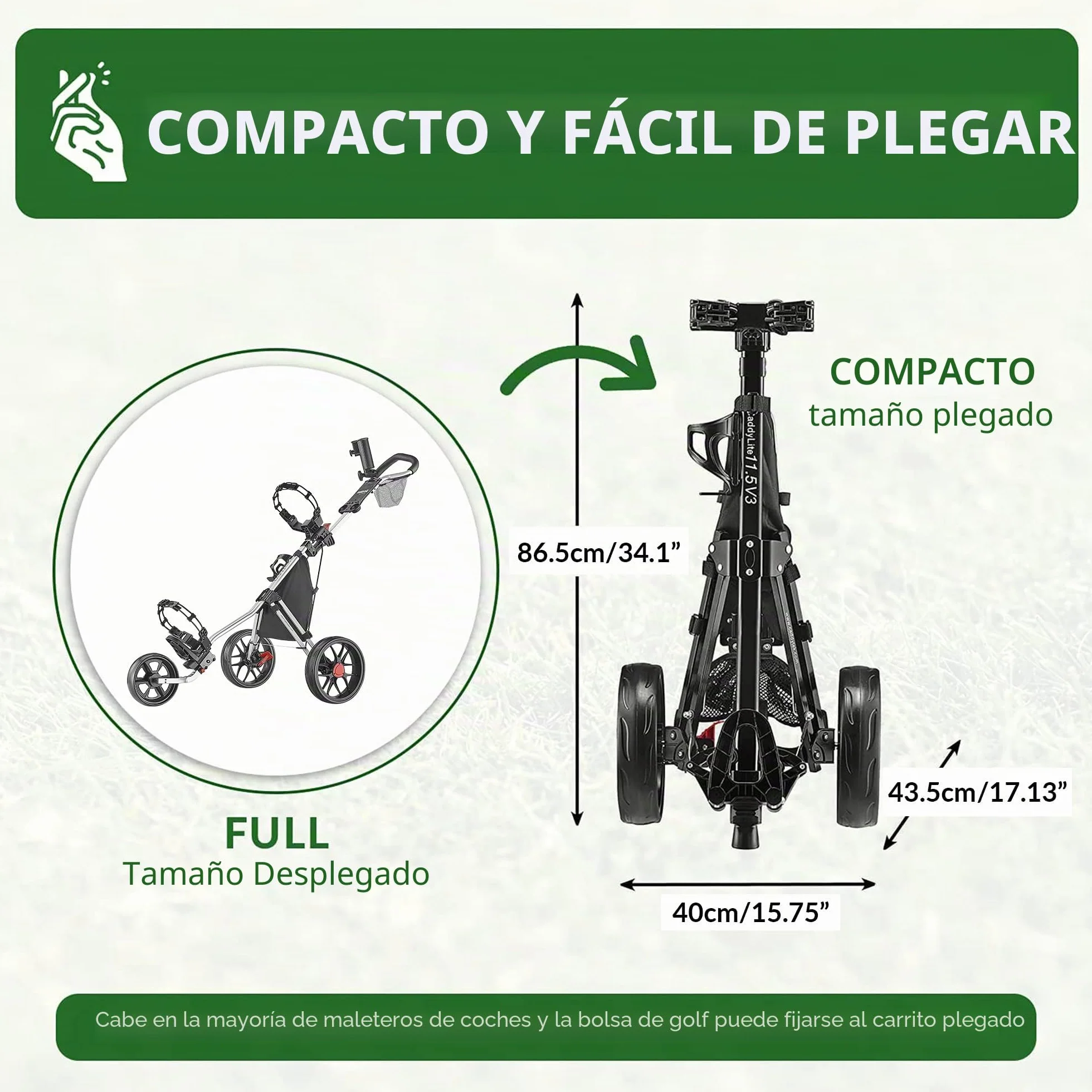 Caddytek CaddyLite 11.5 V3 Carrito de Golf 3 Ruedas Ligero Plegable