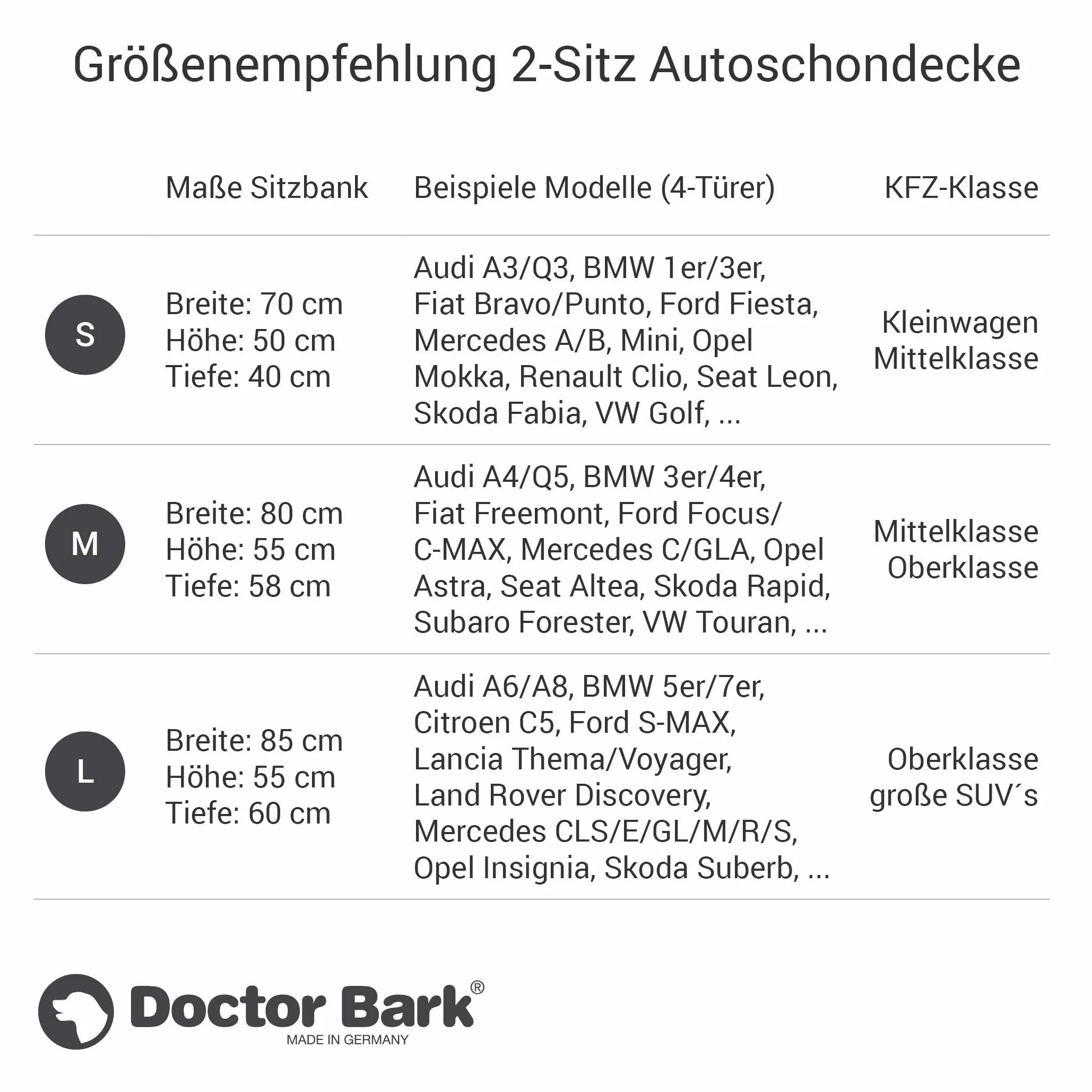 Doctor Bark Funda Protectora para Asiento Trasero de Coche de 2 plazas, con Cremallera, para Todos los Coches y SUV, M en Color marrón