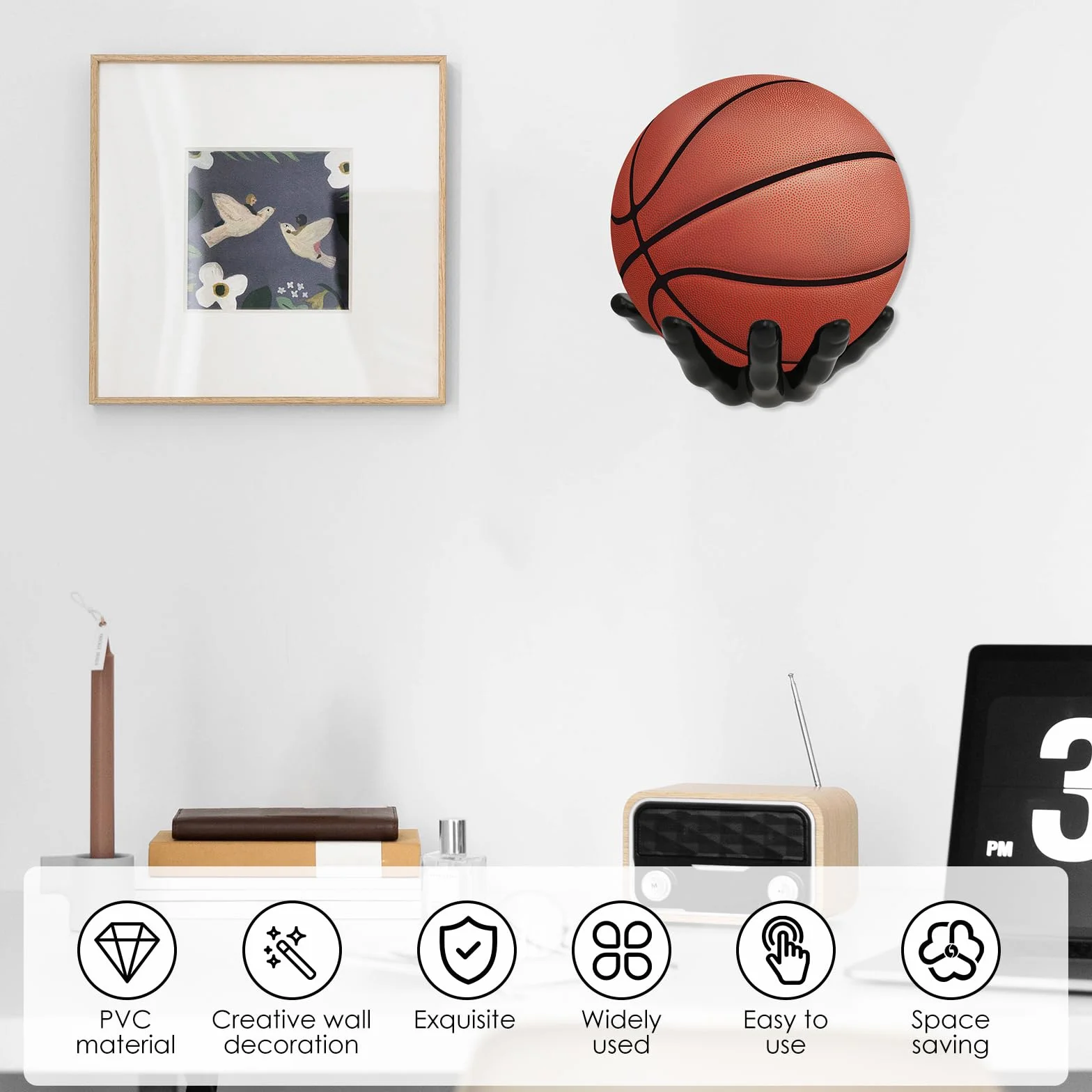 Estante de pared para baloncesto soporte único almacenamiento ahorro espacio fácil instalación