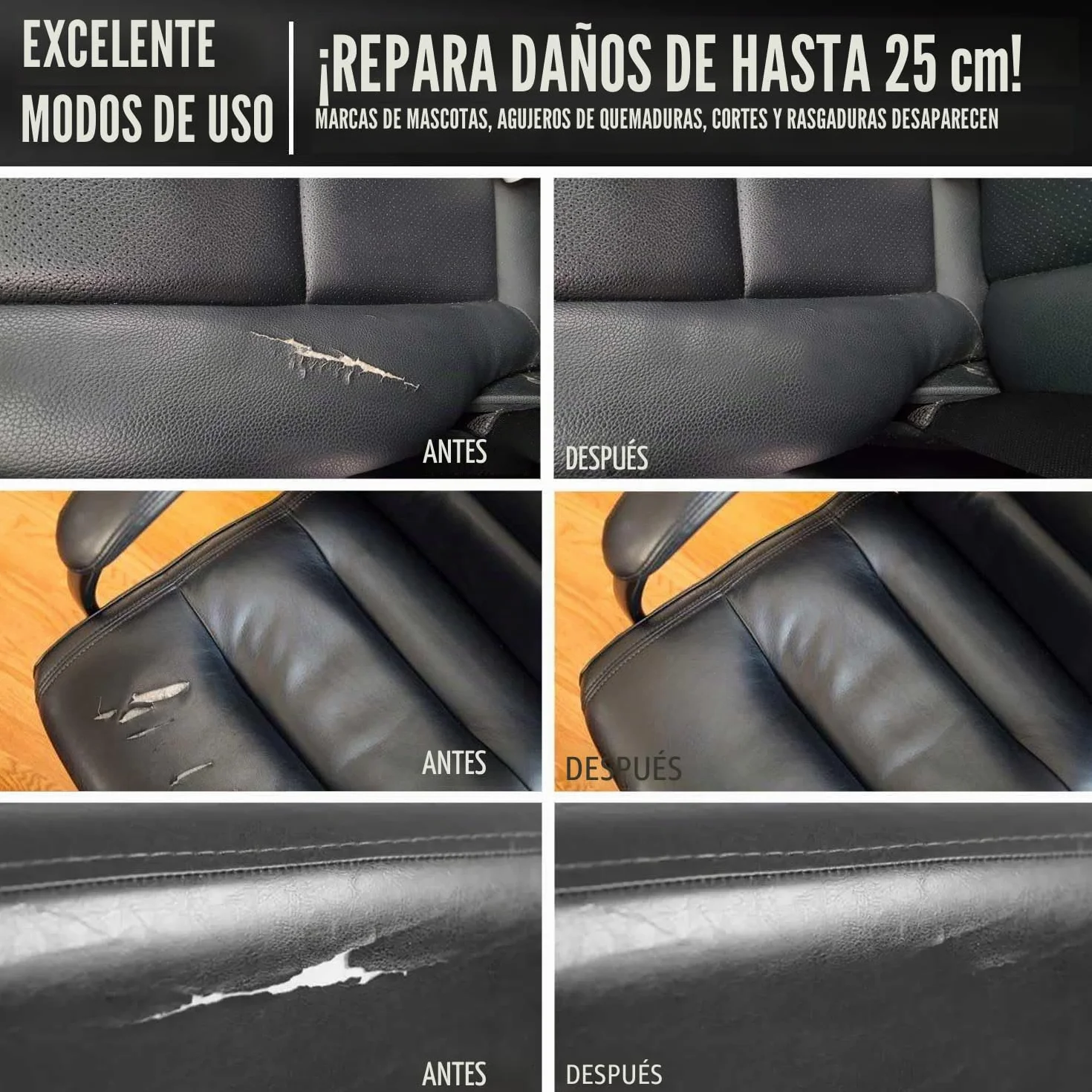 ARCSSAI - Reparación de cuero negro y vinilo restaurador de sus muebles, asientos de coche, sofá, chaqueta, cartera, cinturón, zapatos, piel de poliuretano