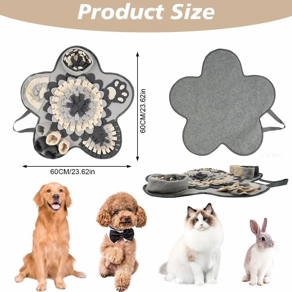 OSDUE Alfombra Olfativa Perros Lavable a Máquina Snuffle Mat para Perros Portátil Interactiva Almohadilla Olfatear Mascotas Estera de Alimentación Lenta para Mascotas Entrenamiento de Forrajeo-Flores