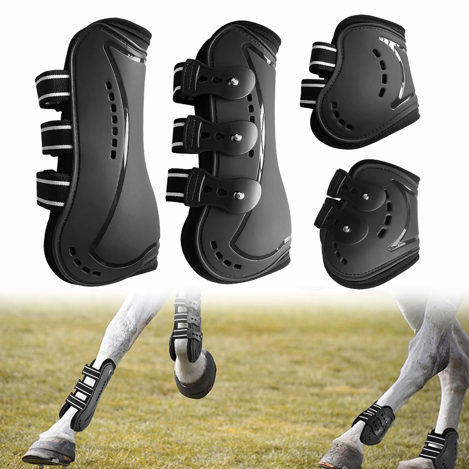 Botas de Caballo, 4 Piezas Protectores de Piernas Delanteras para Caballos, Guardabarros para Entrepierna, Protectores de Piernas Ajustables, Envolturas Protectoras para Patas de Caballo, M