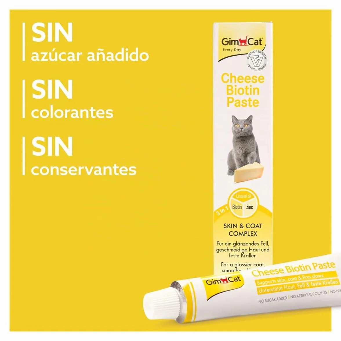 GimCat Cheese Biotin, pasta de queso con biotina - Con queso aromático, zinc y aceite de linaza para pelaje, piel y garras - 1 tubo (1 x 200 g)