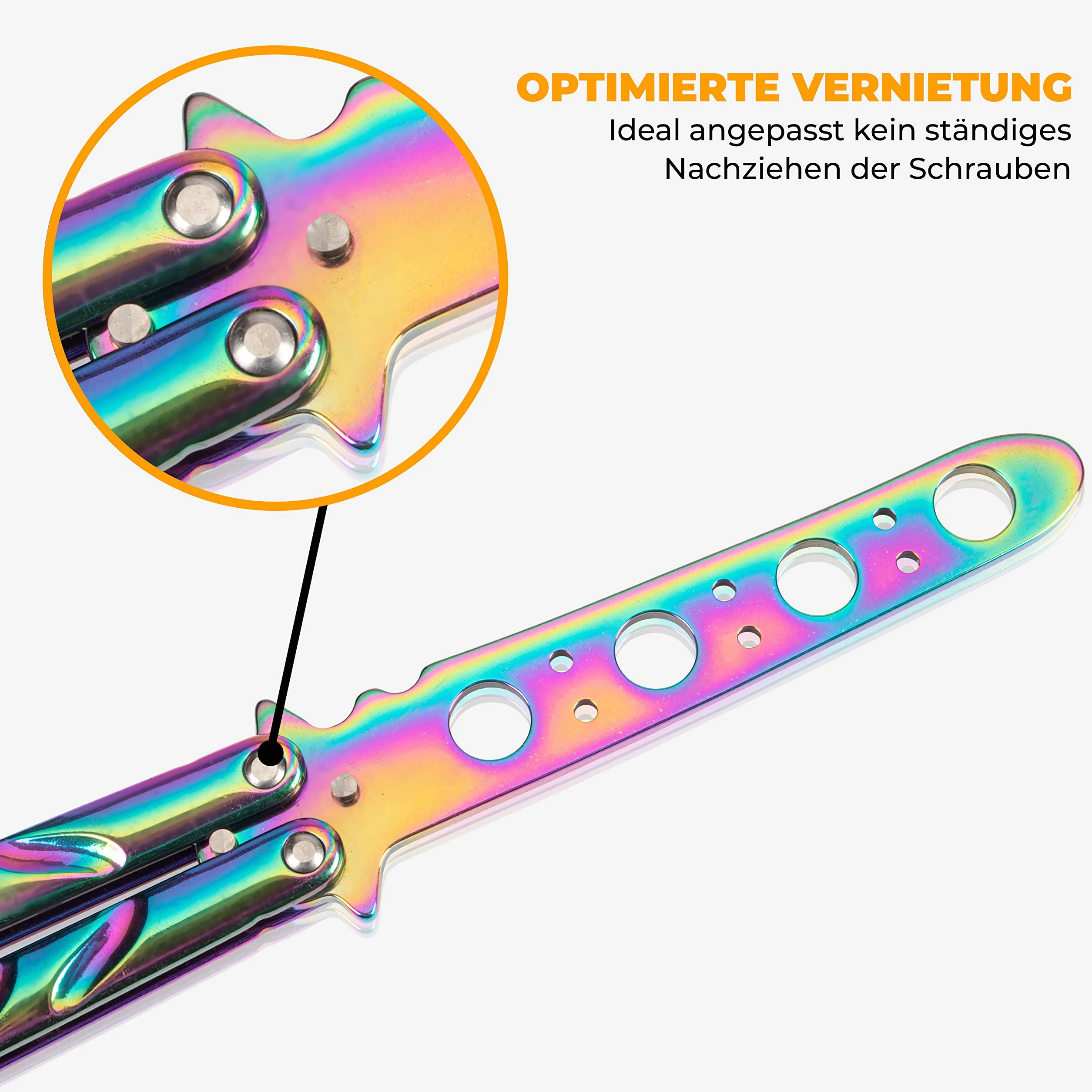 Balisong Cuchillo Mariposa Entrenamiento Sin Filo Hoja Roma Butterfly Trainer Rainbow