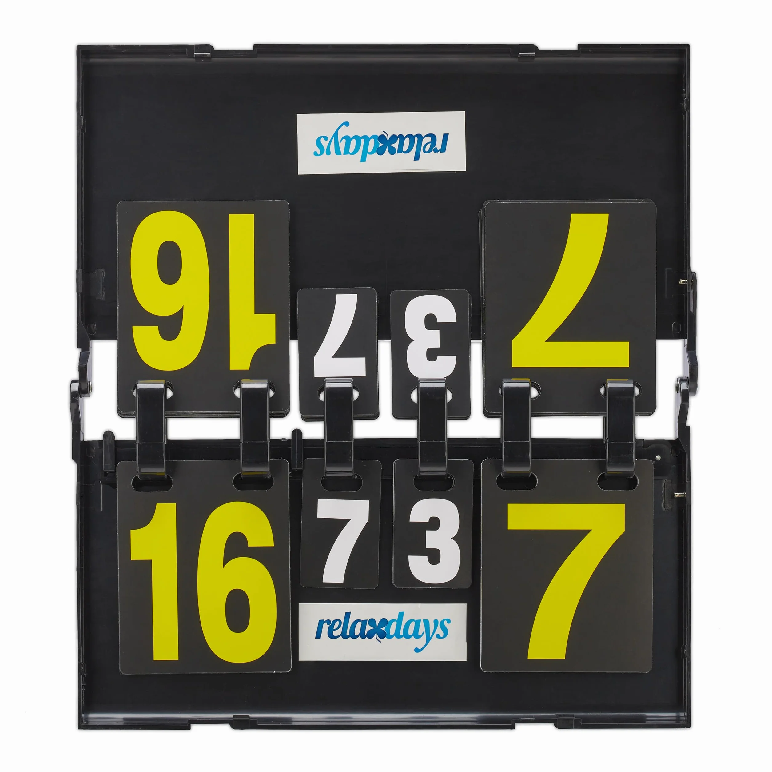Relaxdays Marcador Ping Pong, Plástico Resistente, 21 x 38 x 20 cm, 1 Kg, Puntos 0-29, Sets 0-7, Tenis de Mesa, Negro