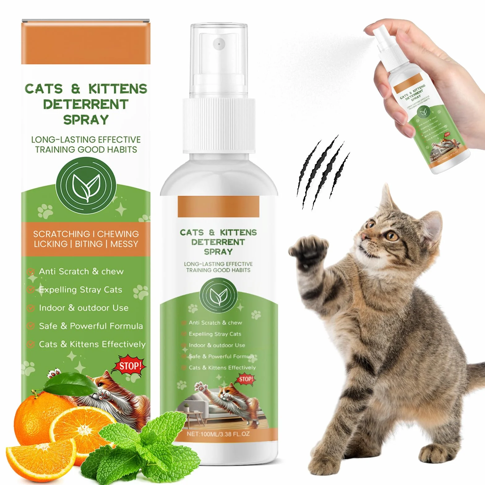Spray Antiarañazos Gatos 100ML Spray Repelente Gatos para en Interiores y Exteriores, Spray Ahuyentador de Gatos Que Rascan Mantiene a Las Mascotas Fuera de Las Áreas De Acceso, Protege Muebles