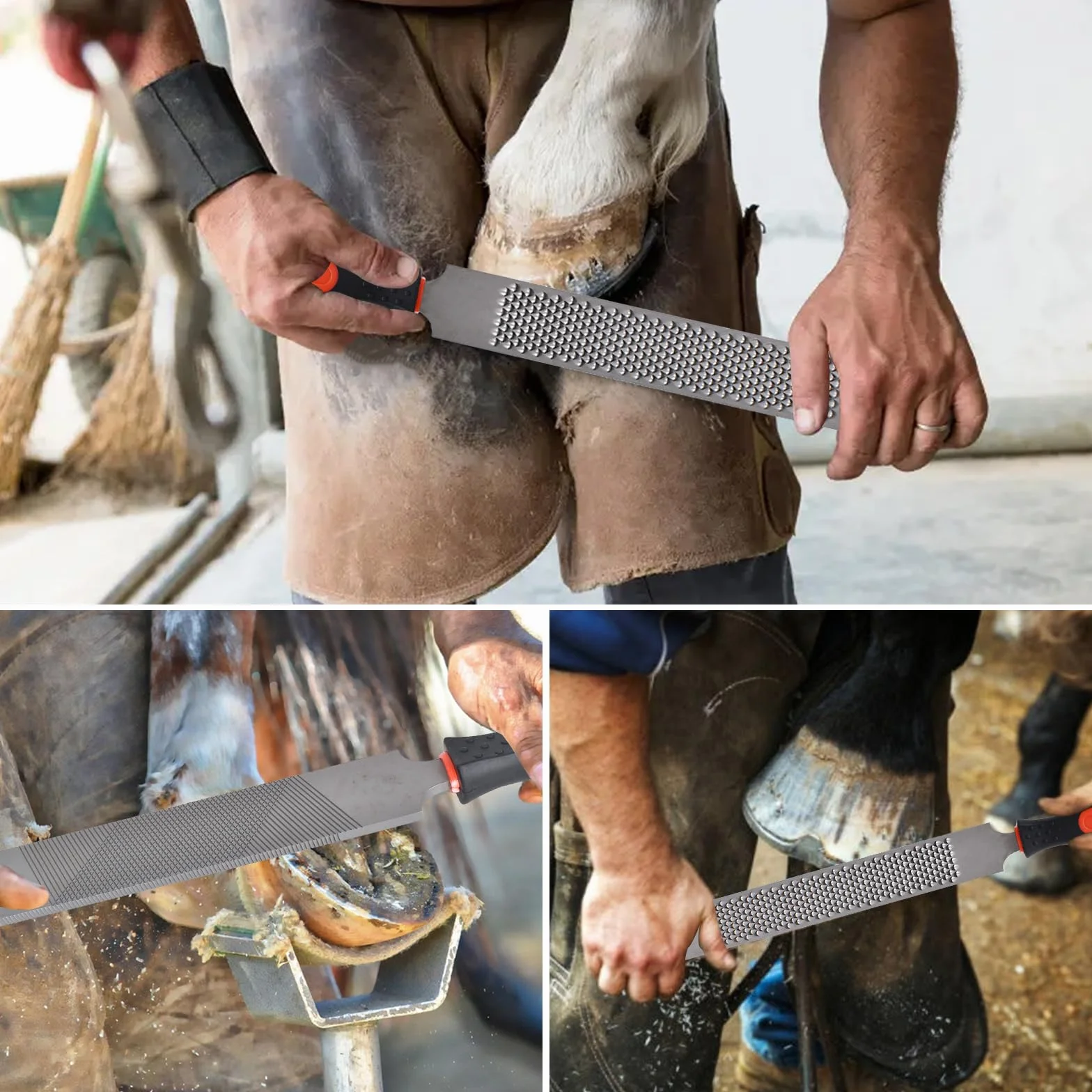 Escofina para Pezuñas de 32 cm con Mango de Goma, Cuidado de Caballos, Lado Fino y Grueso