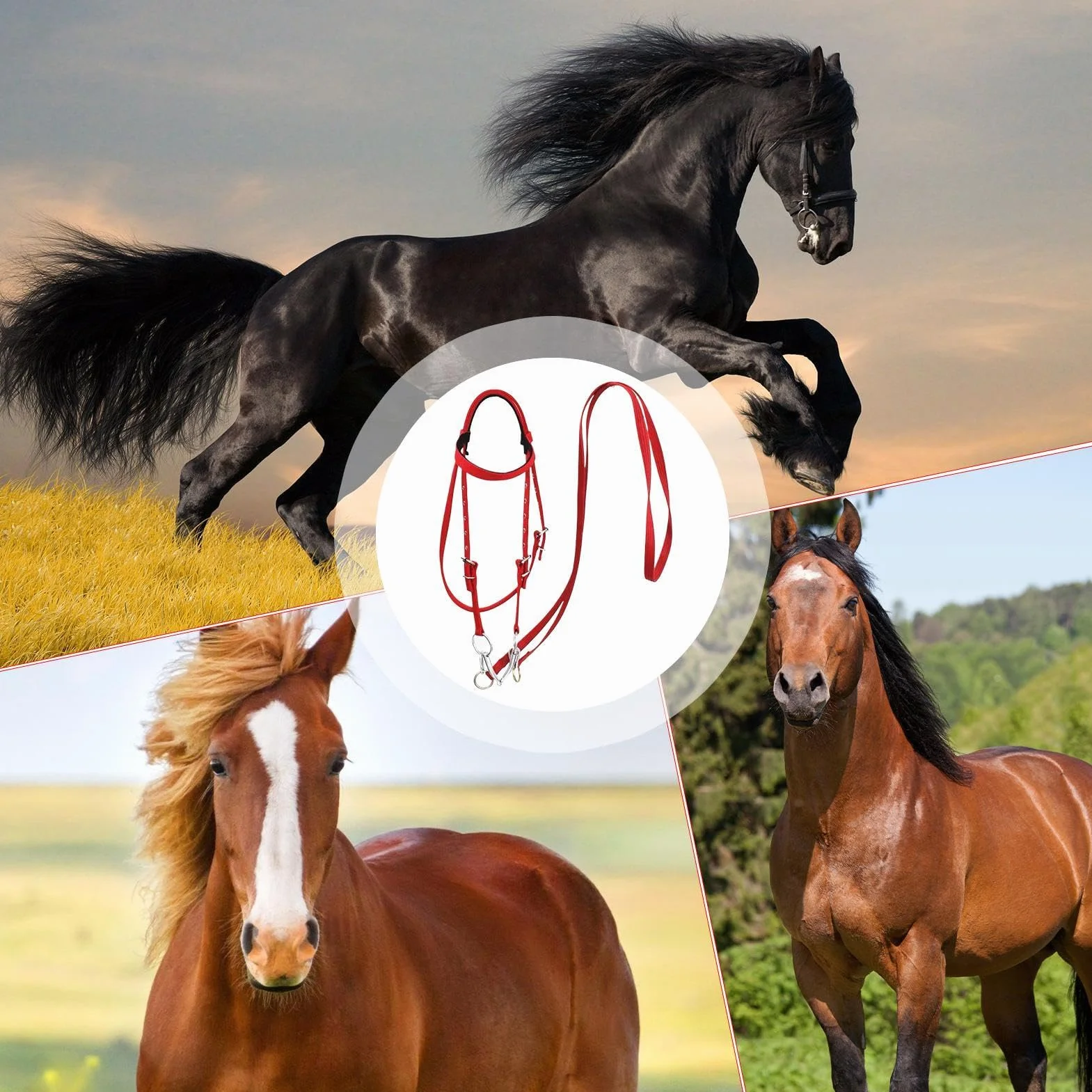 Rein para caballos, cabezal para caballos - Horse Bridle Tracked Rope Headstall ajustable - Cordera del rancho del arnés, brida de rein animal de seguridad para conducción estable, suministros equinos