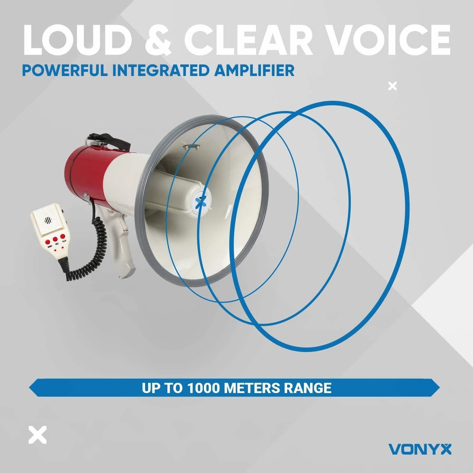 Vonyx MEG050 Megáfono 50W Alcance 1km con Micrófono y Grabación
