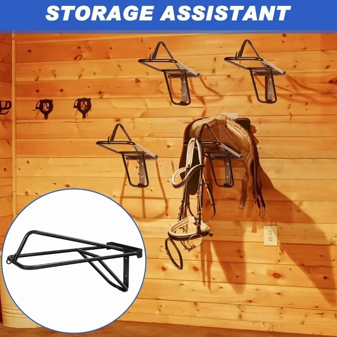 Portasilla de montar, Sólido Metal Resistente a la corrosión Negro Indeformable Estilo clásico Almacenamiento montado en la pared Estante de silla de montar de alta resistencia for establos(1 pcs)