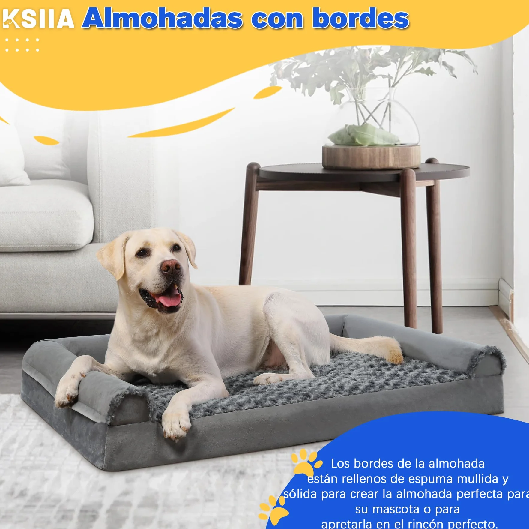 KSIIA Cama Perro Grande, Cama Ortopédica para Perros (105x70x18cm) Desenfundable y Lavable, Sofá para Perros, Gris XL