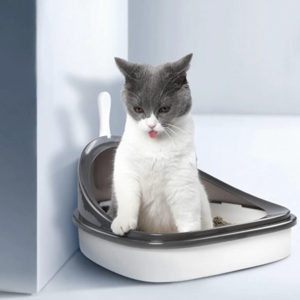 Cajas de Arena Triángulo semicerrado Caja de Arena de Moda Inodoro para Gato Alta Cerca chapote a Prueba de Salpicaduras Abiertas Suministros para Mascotas Arenero ​Gatos
