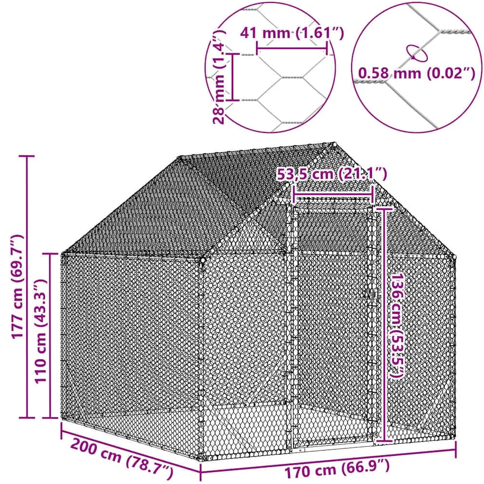 vidaXL Jaula para Pollos Plateado 200 x 170 x 177 cm Acero Galvanizado, Jardín y terraza, cercado Industrial para Pollos, Refugio Seguro al Aire Libre, hábitat Duradero