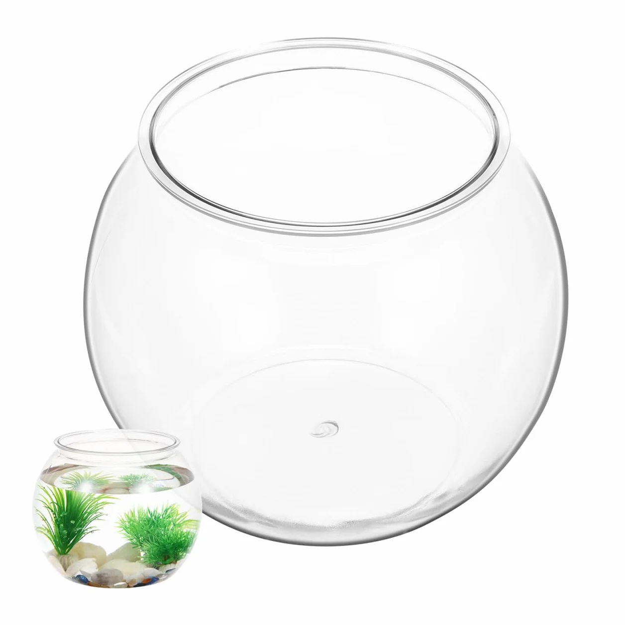 Pecera De Plástico Transparente Redonda De 8.66 Pulgadas para Escritorio Acuario Pequeño Portátil para Peces Y Tortugas Decoración para Hogar Y Oficina