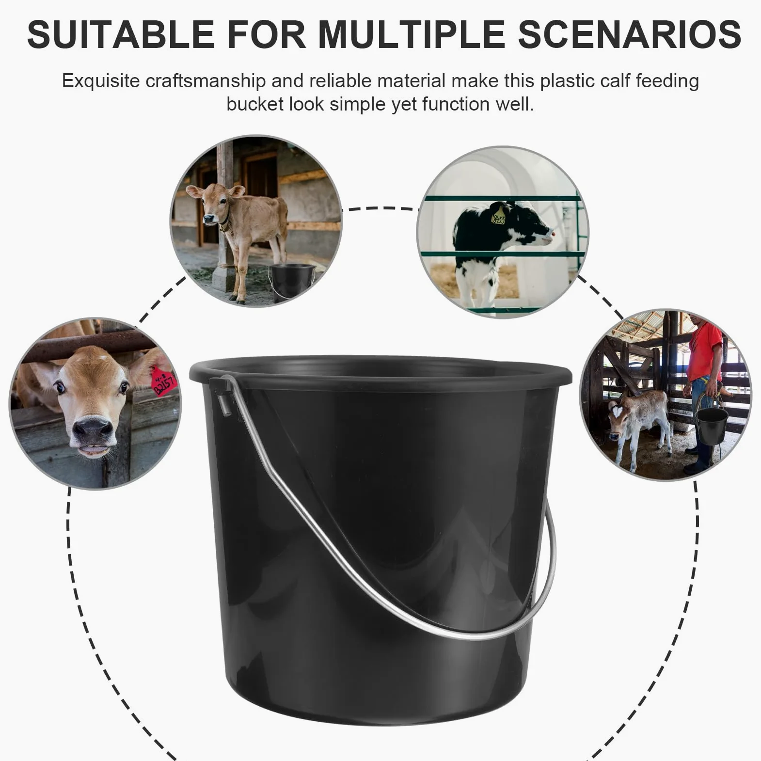 Cubo portátil de 8 litros para alimentación de terneros con asa, solución de riego y alimentación de ganado de plástico duradero, ideal para ganado, cabras y ovejas, uso versátil en granja