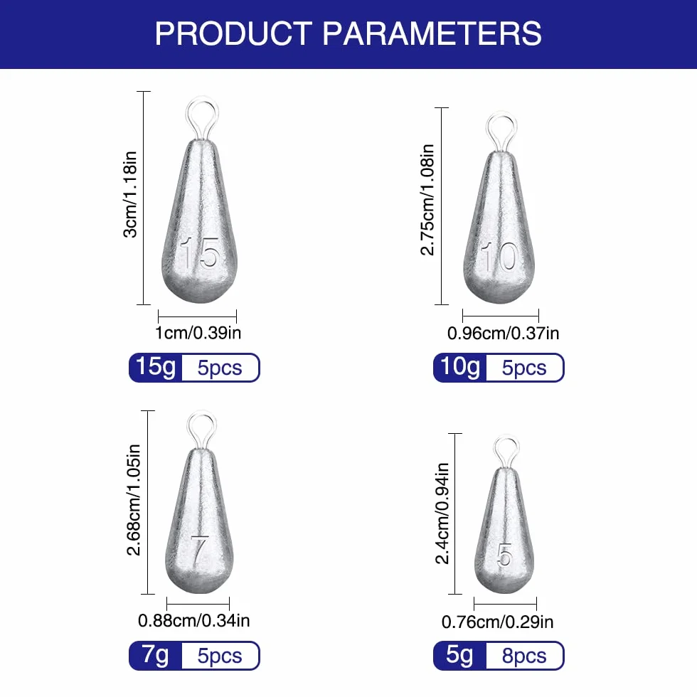 VooGenzek 23 Piezas Pesos de Plomo para Pesca, 5g/7g/10g/15g