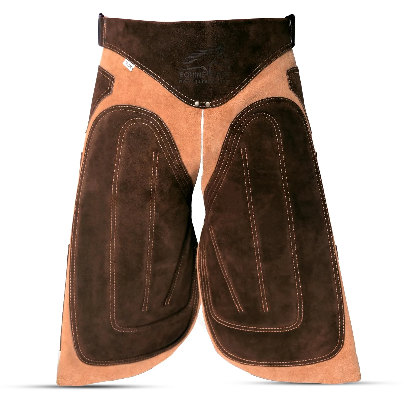 Equine Care Delantal Farrier – Cuero de gamuza de vaca de 25 pulgadas, soporte trasero, 4 bolsillos para cuchillos de pezuña, 2 imanes de uñas, cintura ajustable de 28 a 52 pulgadas, rodilleras,
