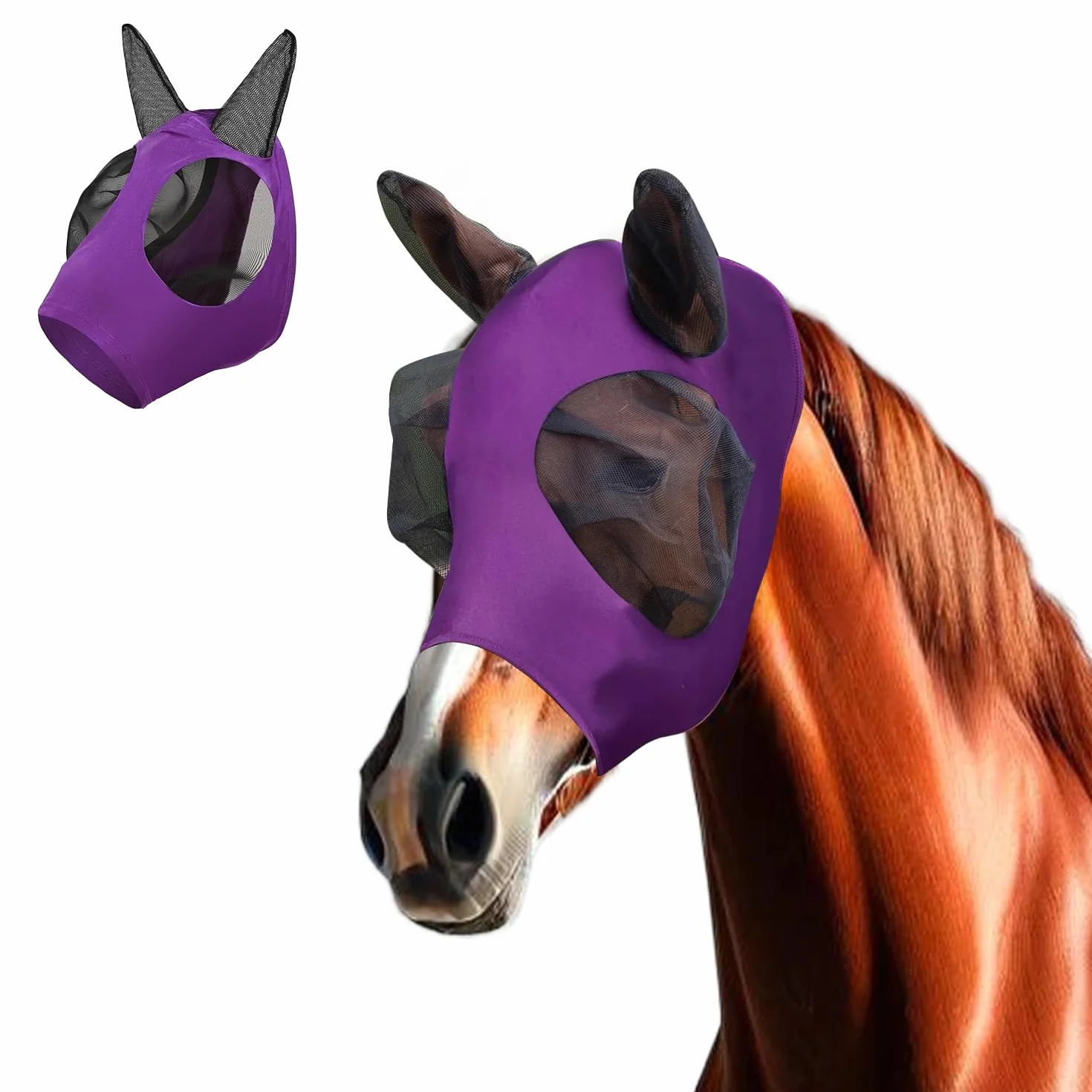 Voarge Máscara de Mosca de Caballo Transpirable Antimosquitos Morado M