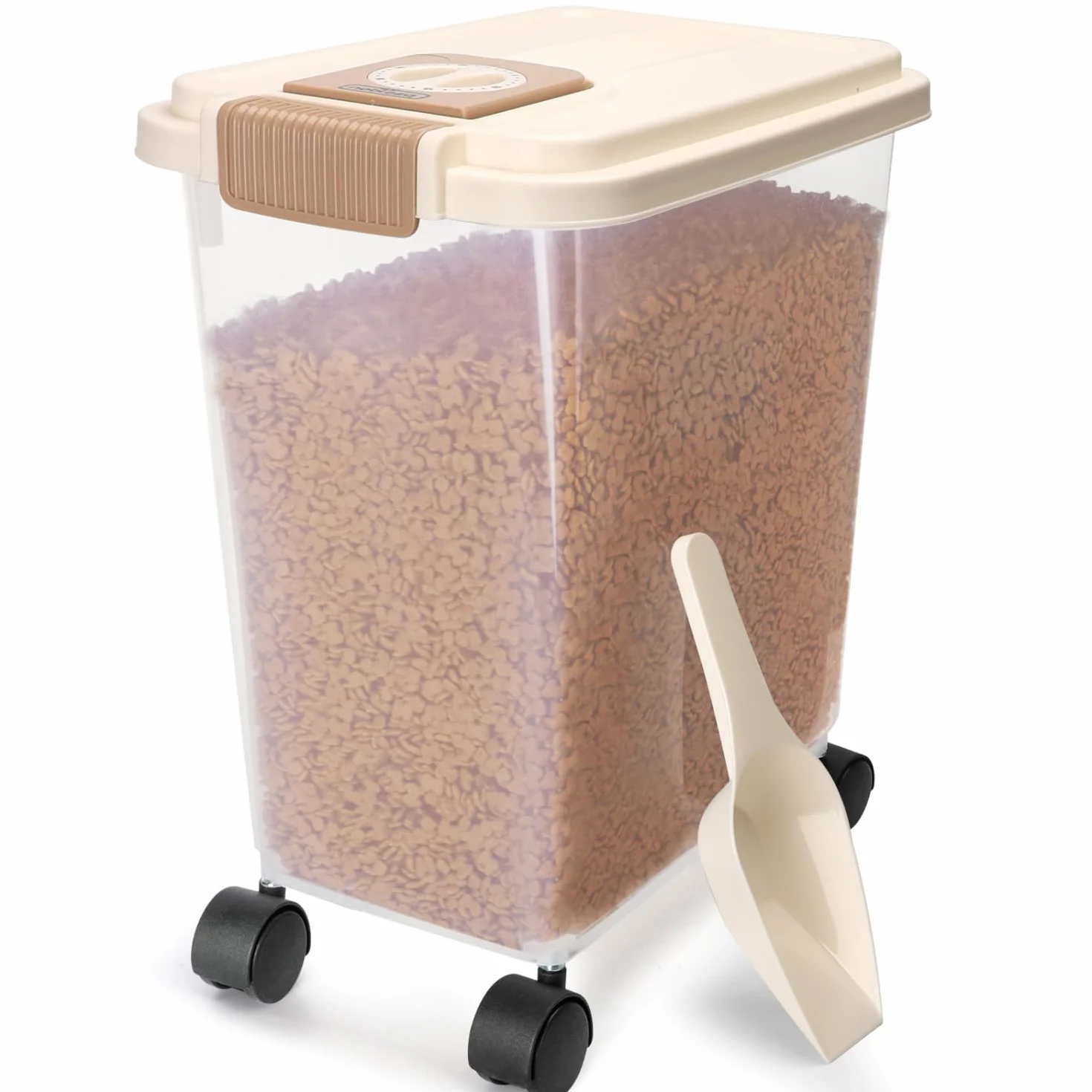 Nobleza Contenedor de Pienso para Mascotas 20L, con Ruedas, Tapa Abatible, Cuchara y Marcador de Fecha, Caja Hermética Transparente para Perros y Gatos