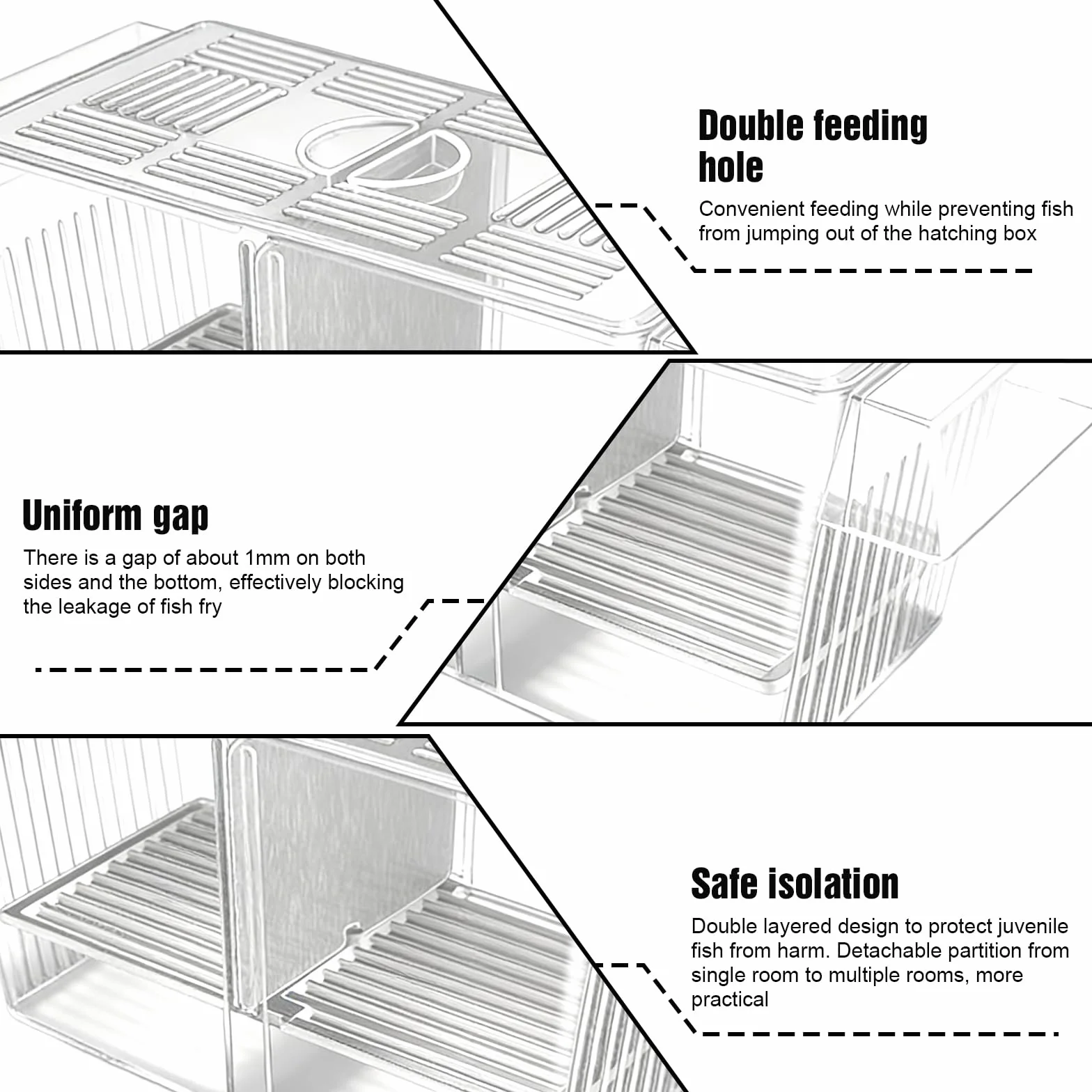 Caja de desove para acuario, grande, con red de sellado de peces, tanques de cultivo de acrílico para acuarios, diseño de dos cámaras, para peces bebés, camarones, Betta Guppy, peces payaso