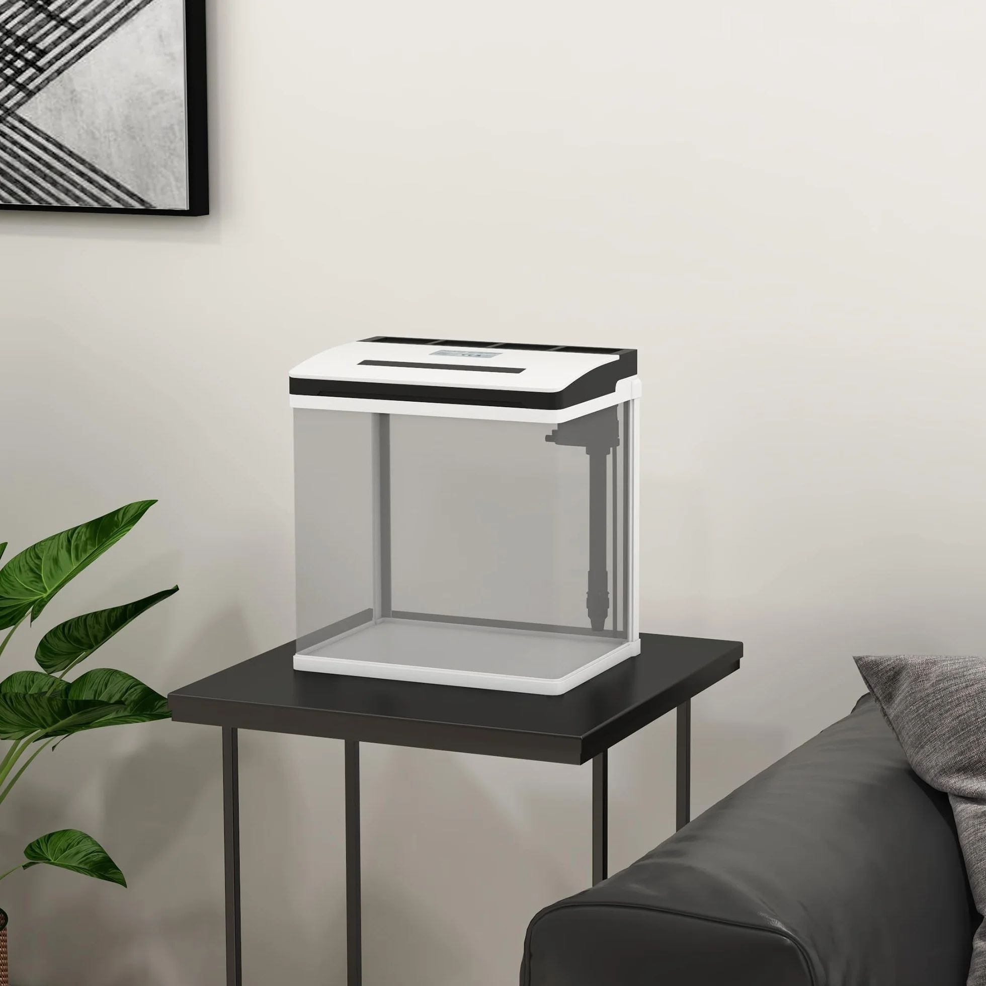 PawHut Acuario de Cristal de 13L Pecera Pequeña con Sistema de Filtro Iluminación LED Bomba de Agua 29x20x30,5 cm Blanco