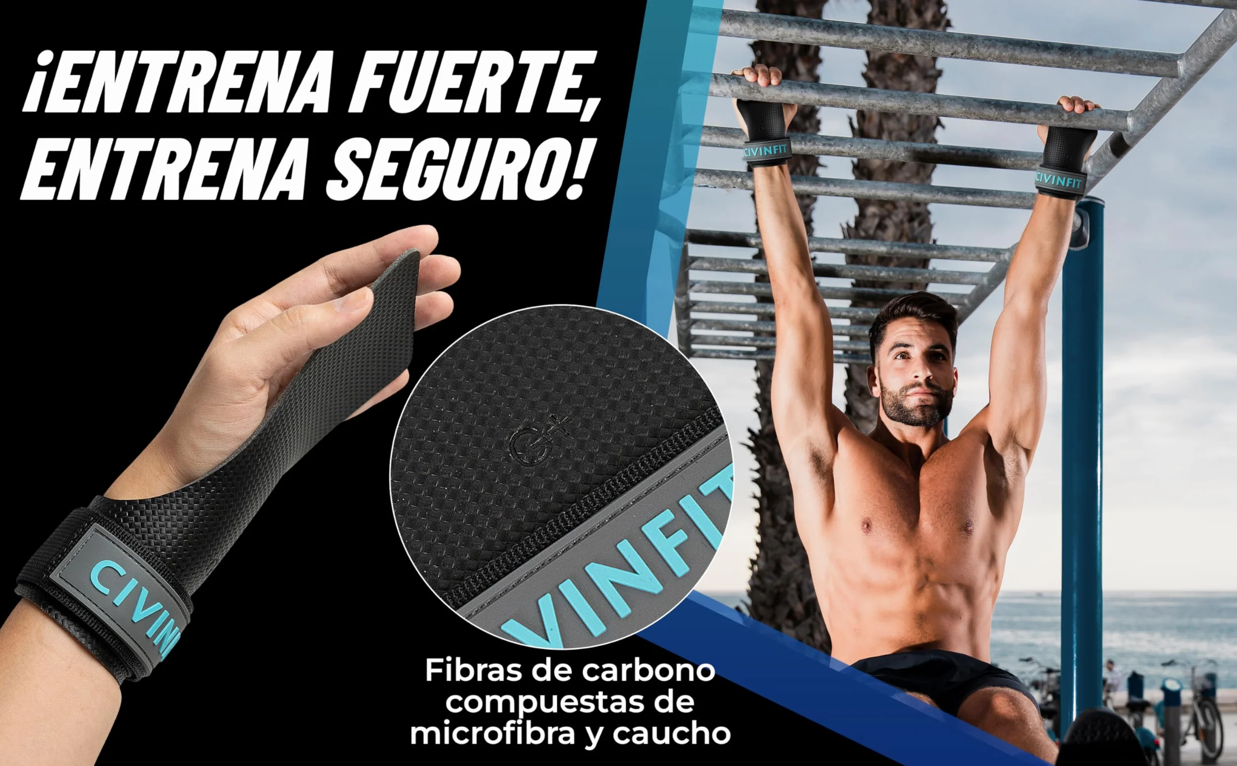 Calleras Crossfit Fibra de Carbono Hand Grip Sin Agujeros Protección Manos Muñequeras Guantes Gym