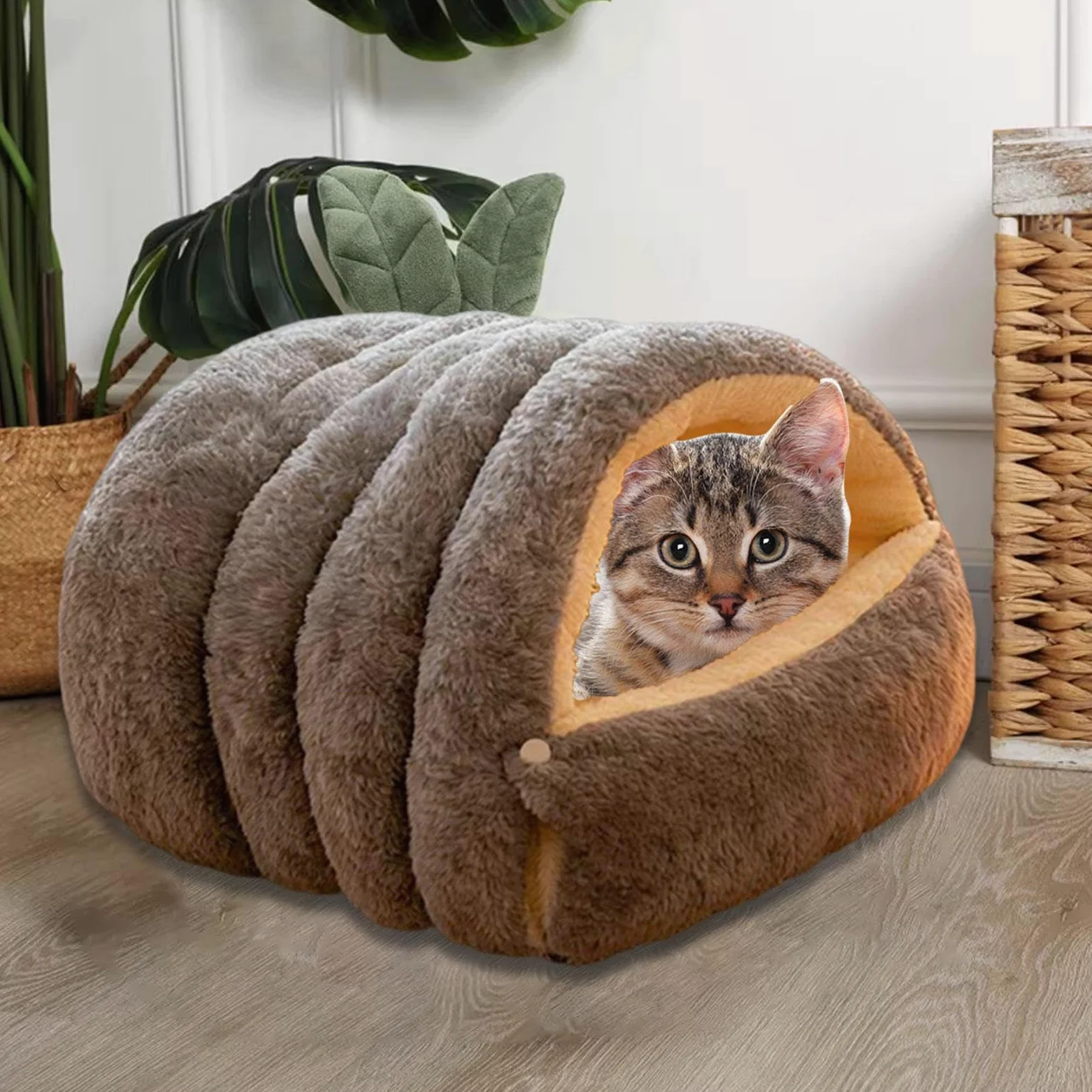 Cama Cueva para Gatos, Cálida, Nido Cerrado para Gatos de Interior, Refugio Suave para Todas, Casa para Que Duerma, Refugio Par, Gris M