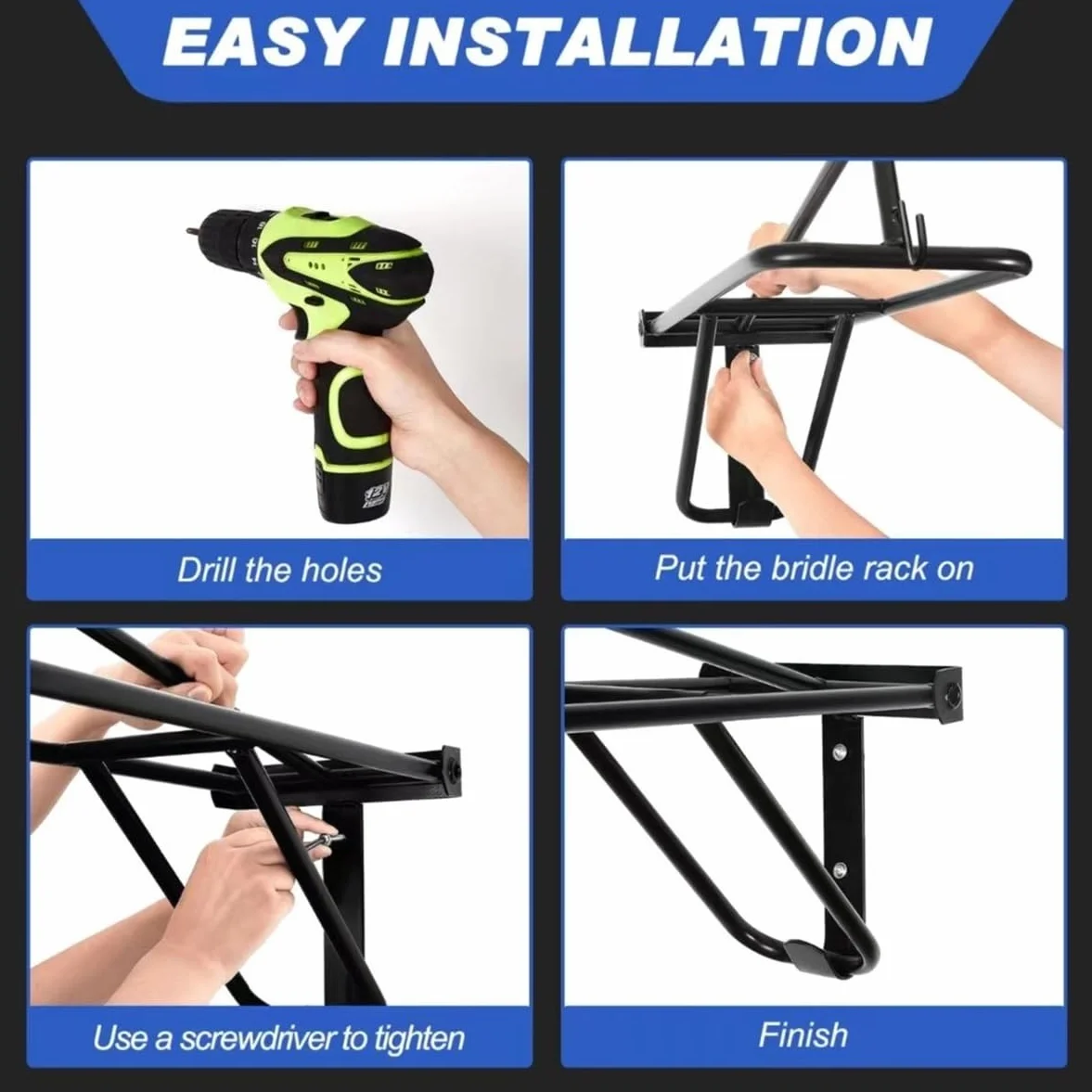 Portasilla de montar, Sólido Metal Resistente a la corrosión Negro Indeformable Estilo clásico Almacenamiento montado en la pared Estante de silla de montar de alta resistencia for establos(1 pcs)