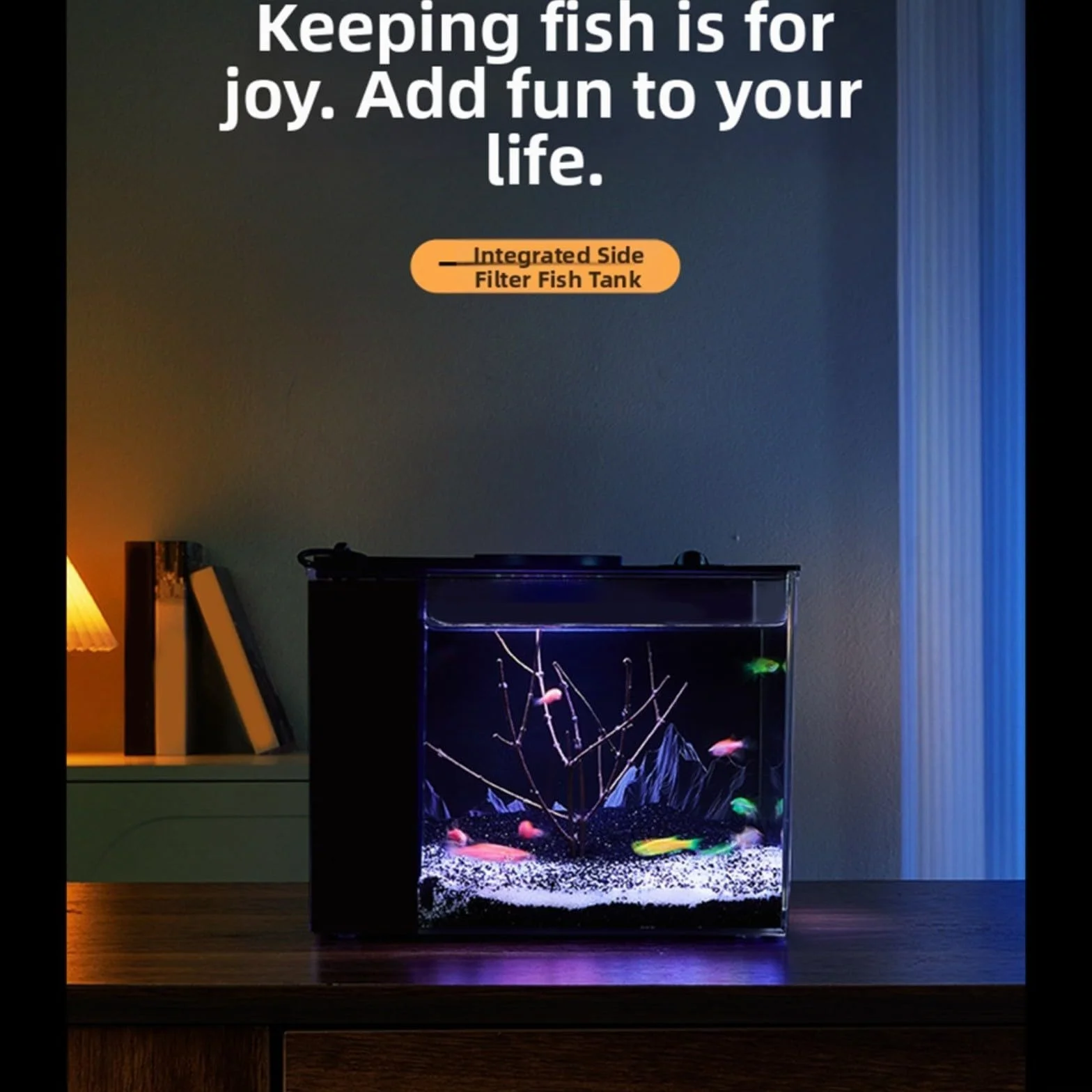 Tanque de peces autocirculante con bomba de 160 l/h, luz LED y filtro lateral, acuario ecológico de escritorio, para oficina en casa, para mini peces (S)