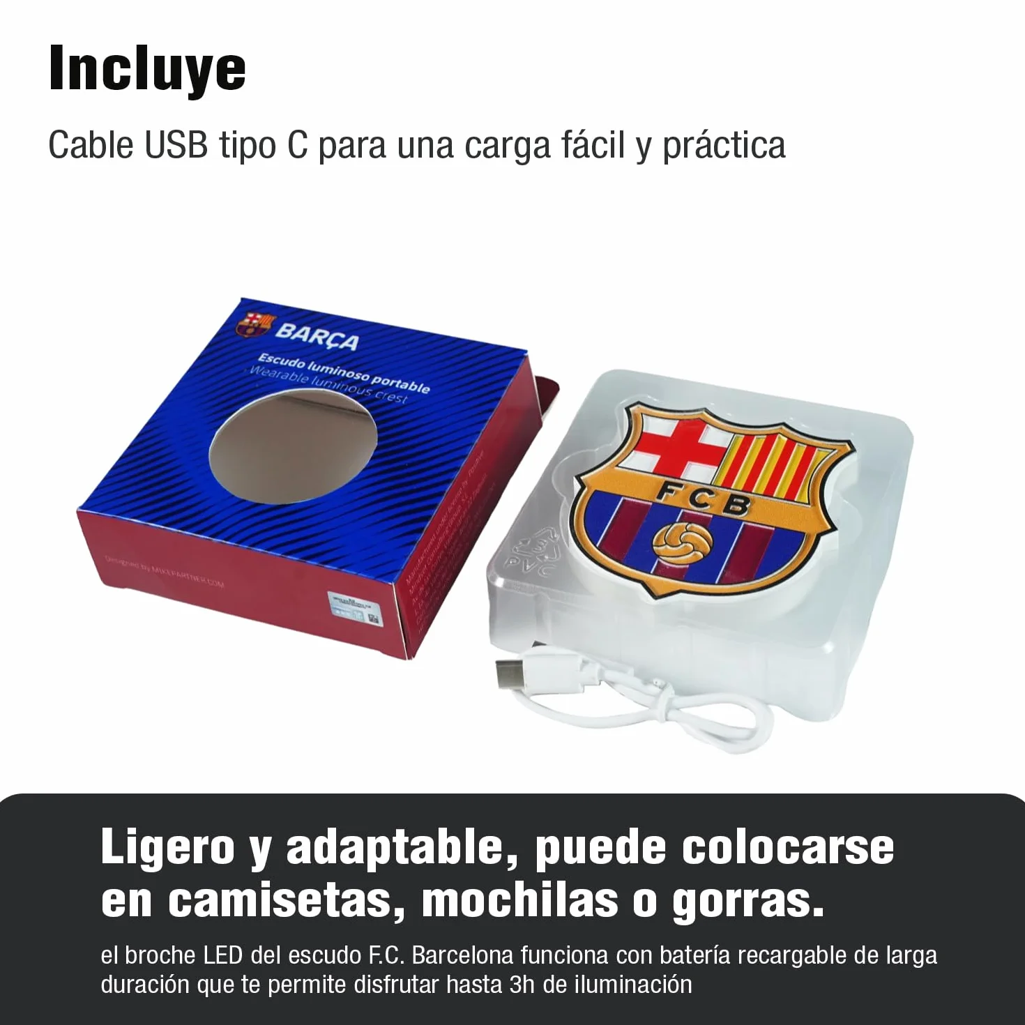 Escudo Portátil Luz LED Real Madrid Barça Valencia F.C. Benfica Batería Recargable 3 Modos de Luz