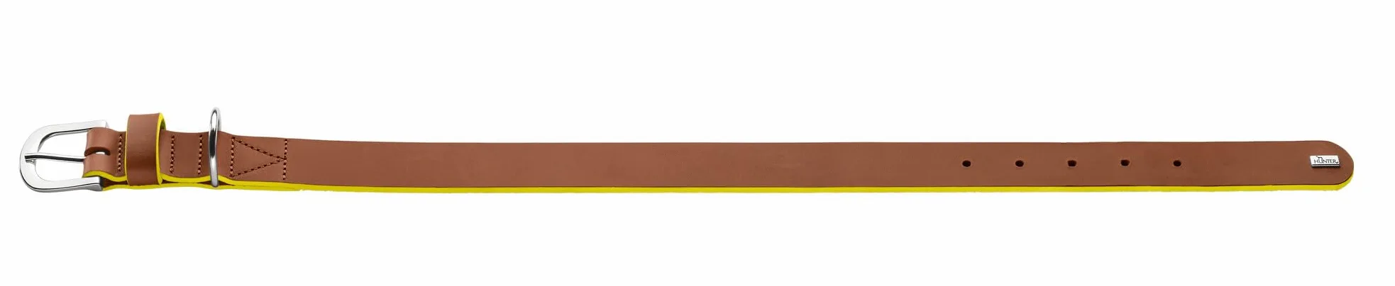 Hunter Garda - Collar para Perro de Piel de Vacuno Suave, Resistente y cómodo, con Bordes de Contraste teñidos a Mano, Fabricado en Alemania, Color coñac/Amarillo, Talla 60