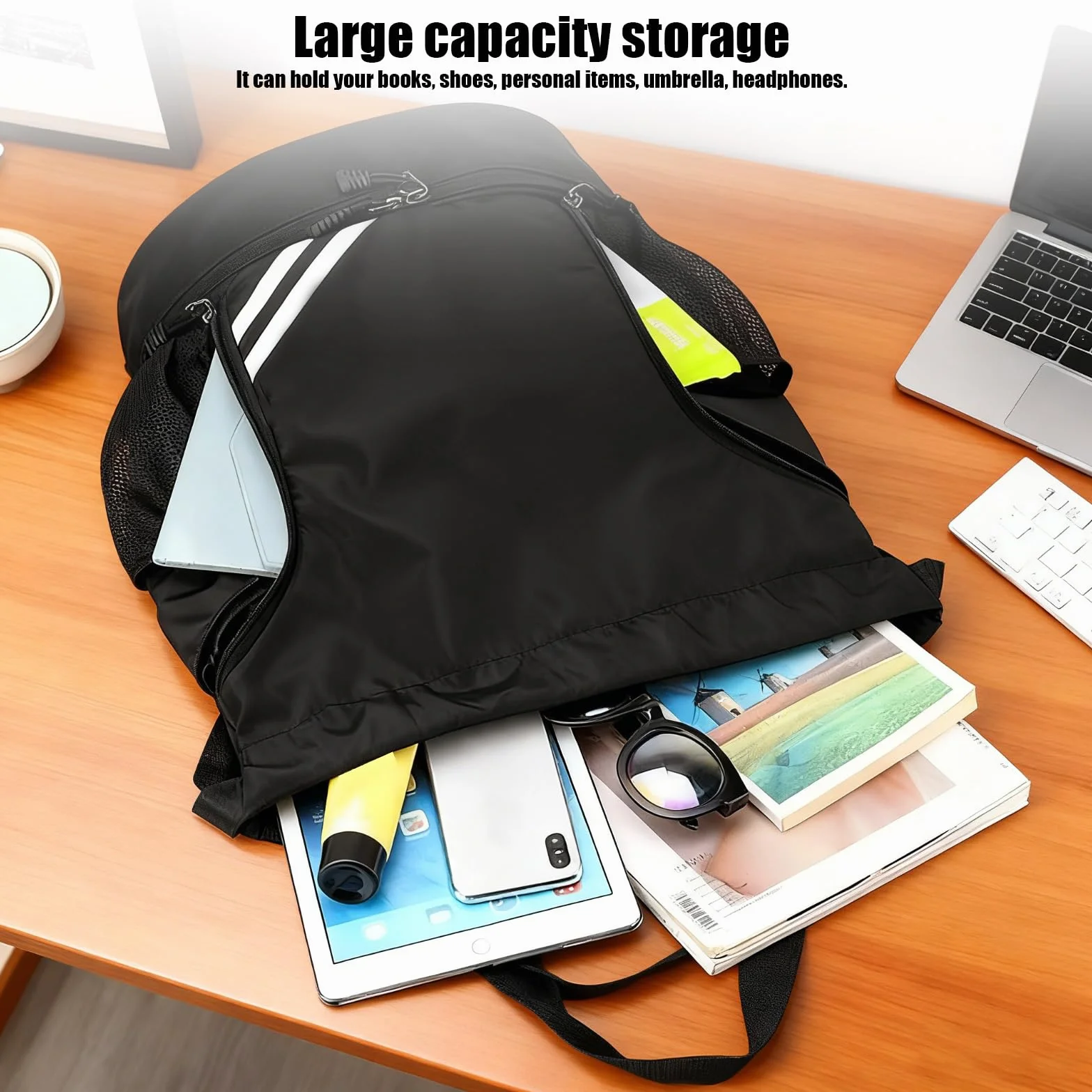 Mochila Gimnasio Hombre Impermeable con Compartimento para Zapatos, Bolsa Deporte Cuerdas Unisex Adulto