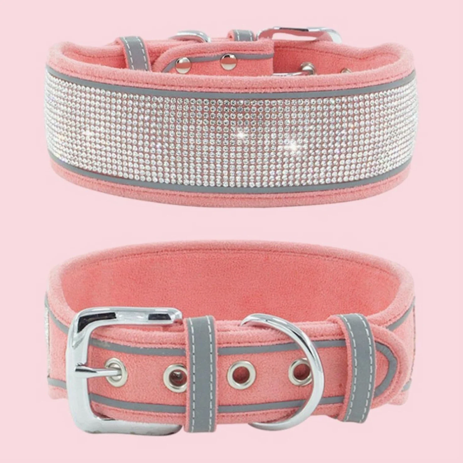 Collar de Lujo con Diamantes de imitación, Suave, Ajustable, Personalizado, Reflectante, Ancho y Brillante, for Perros pequeños y medianos. ，Collar de Perro(Brown,L)