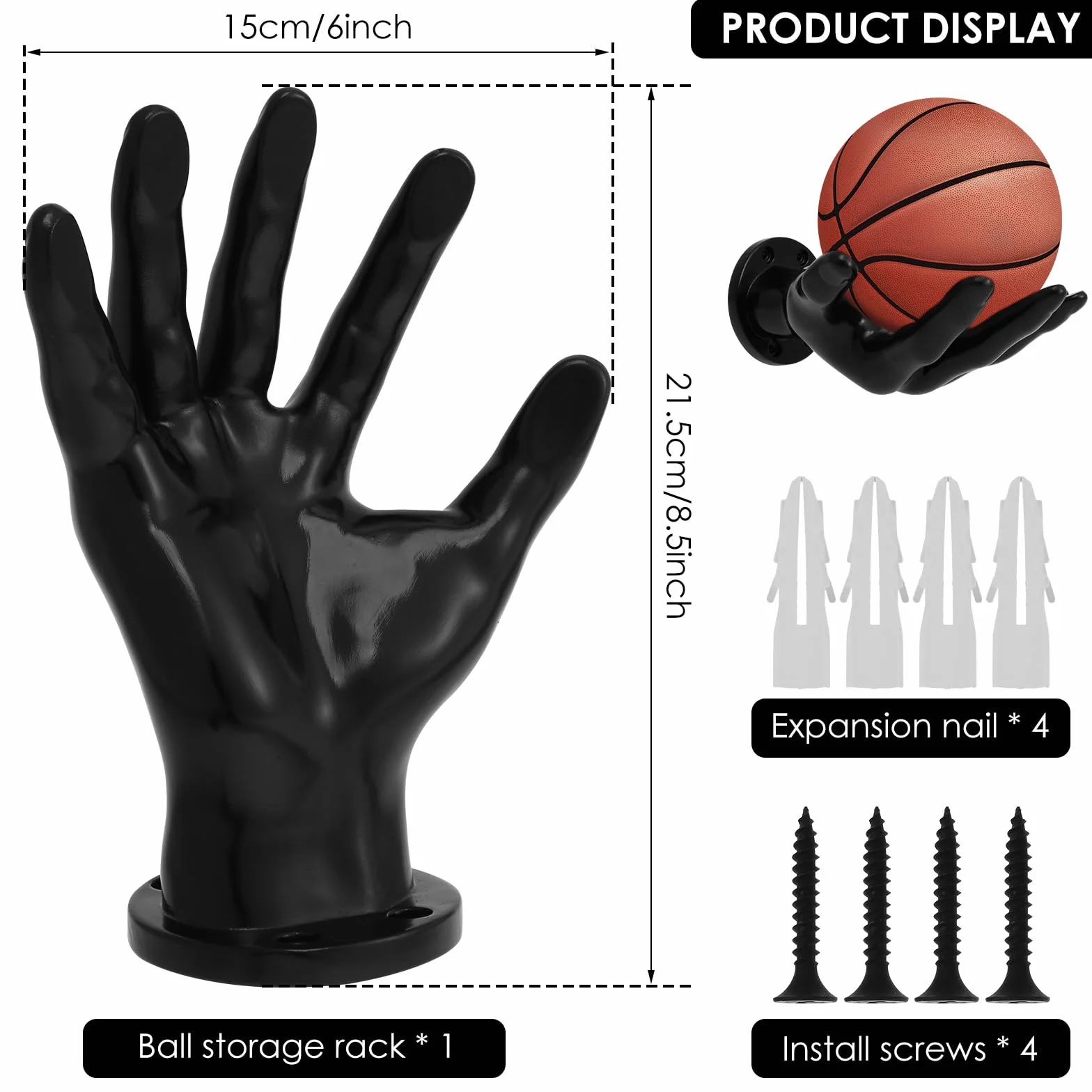 Estante de pared para baloncesto soporte único almacenamiento ahorro espacio fácil instalación